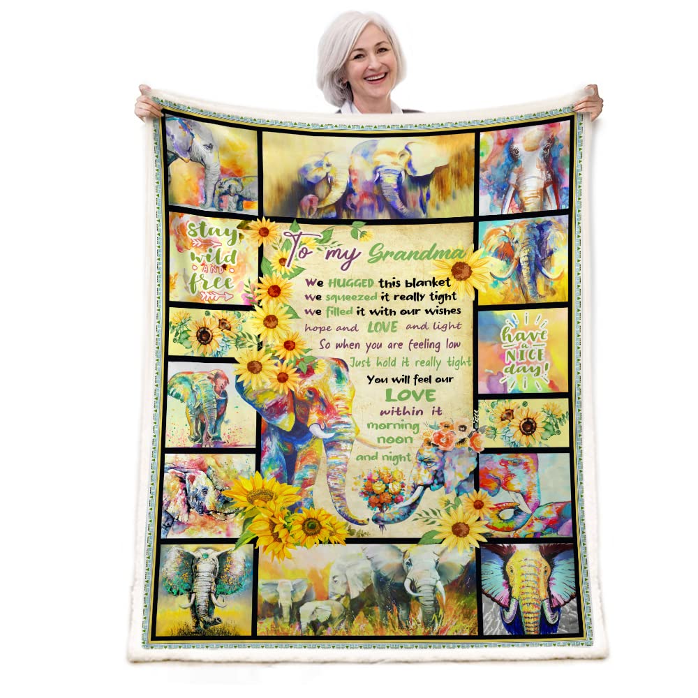 Soft Flannel Throw Blanket for Grandma - Cozy Sunflower Elephant Design, Perfect Christmas Birthday Mother's Day Gift for Nana & Great Grandma - Ideal for Sofa, Bed & Family Gatherings