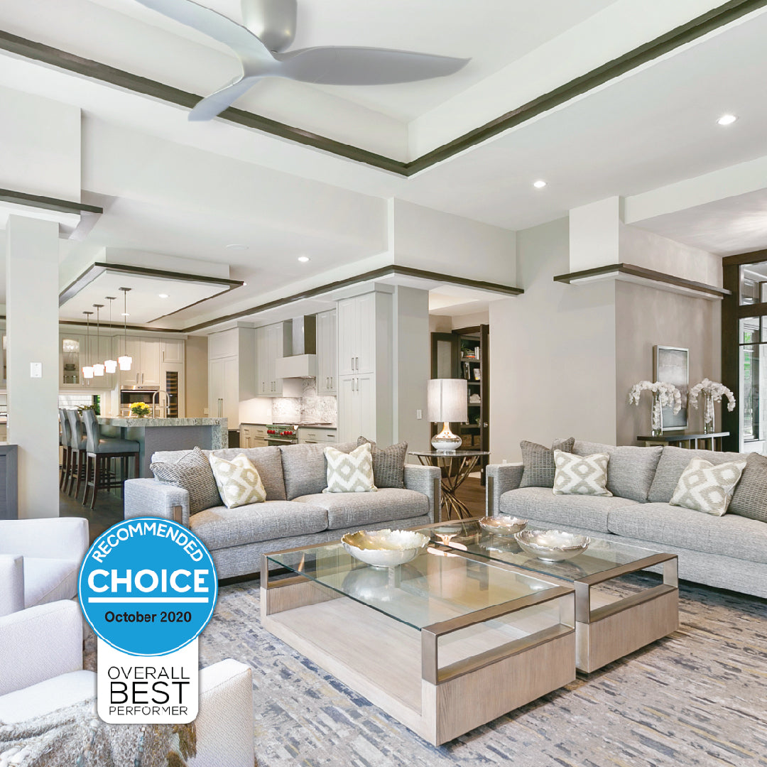 Aeratron Plus AE3+ 50 Inch 3 Blade Silver DC Ceiling Fan - Energy Efficient Cooling for Living Room, Bedroom & Outdoor Spaces