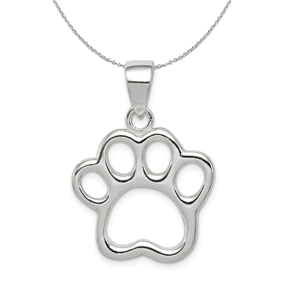 Sterling Silver Paw Print Necklace - 20mm Open Design for Pet Lovers