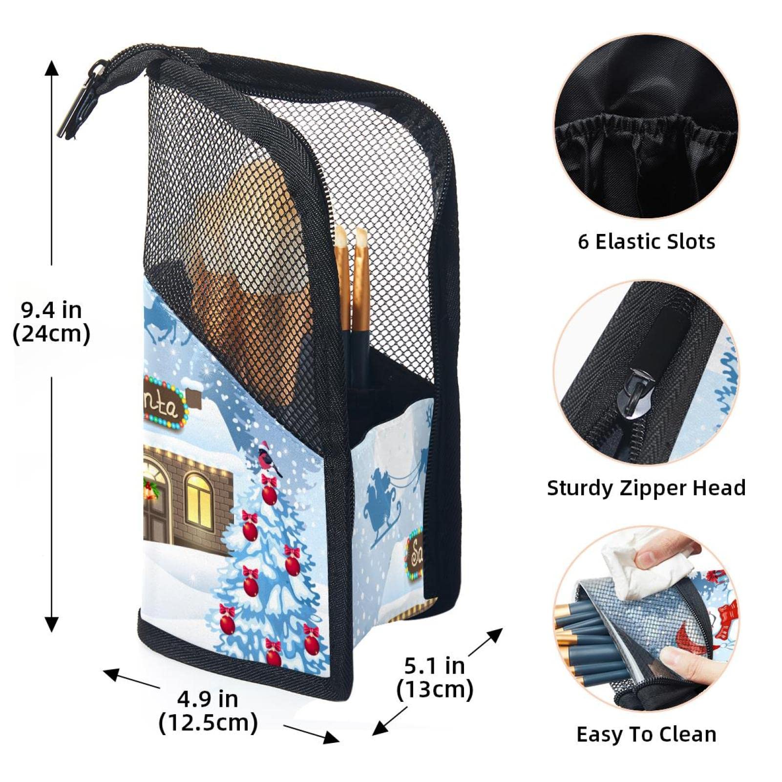Premium 12-Piece Makeup Brush Organizer Bag with Santa Claus Moon Reindeer Design - Portable Travel Cosmetic Brush Holder Case for Professional Artists & Home Use