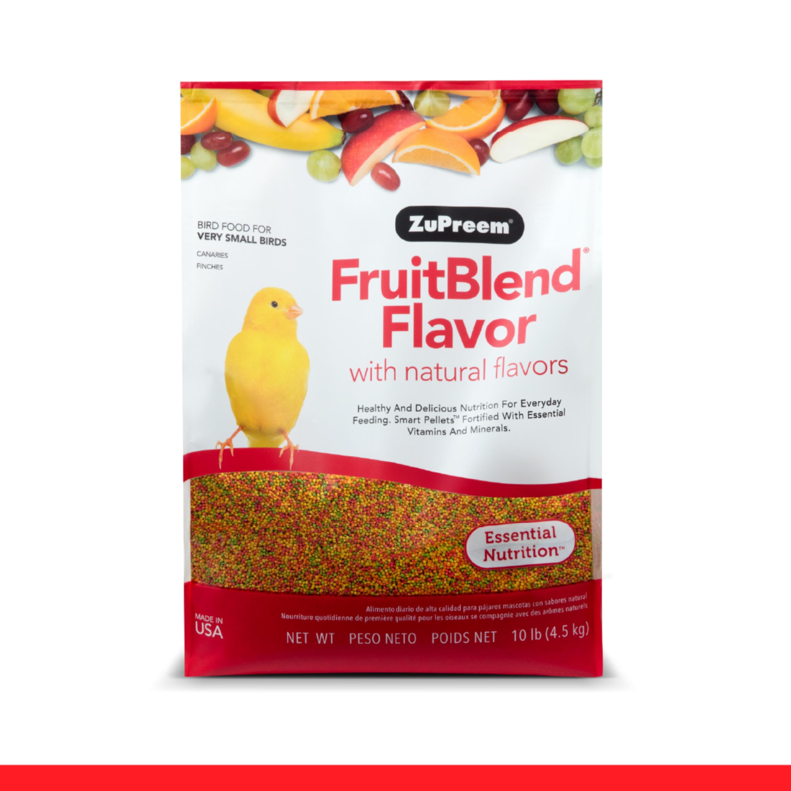 ZuPreem FruitBlend Bird Pellets - Premium Daily Bird Food for Canaries & Finches | Nutrient-Rich Small Bird Food | Made in USA | Perfect for Cage Birds & Aviaries (XS, 10 lb)