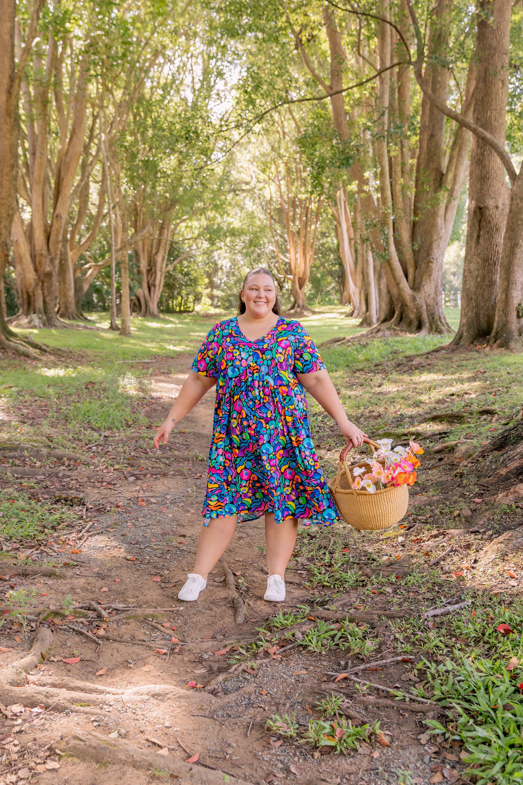 Kasey Rainbow Africa Print Peak Midi Dress - Floral Summer Dress for Women, Perfect for Beach Vacations & Casual Outings