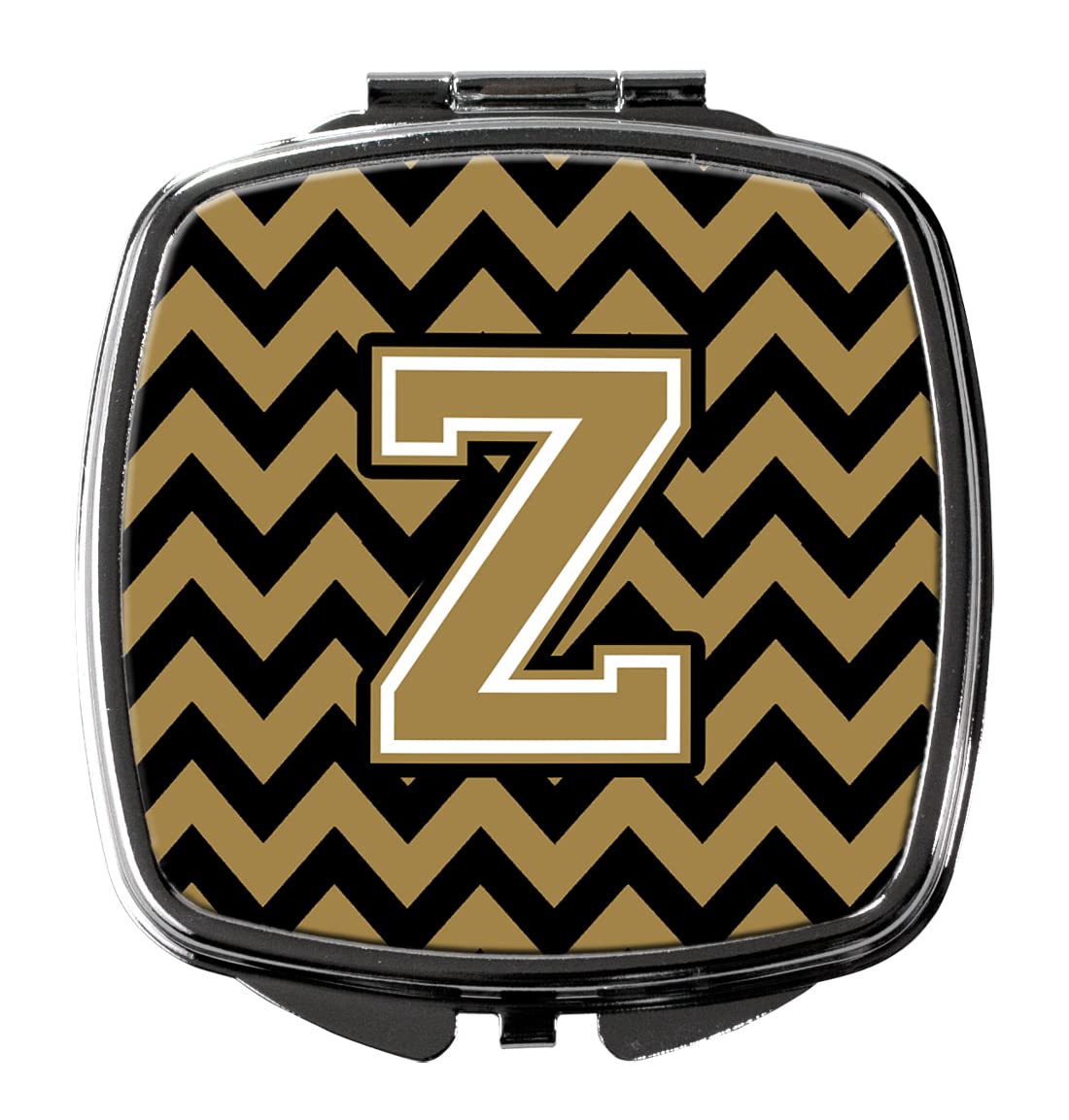 Caroline's Treasures CJ1050-ZSCM Black & Gold Letter Z Chevron Compact Mirror - Travel Makeup Mirror for Women & Girls, Portable Folding Handheld Mirror, Perfect Gift for Birthdays & Travel (Home, Office, Purse, Cosmetic Bag)