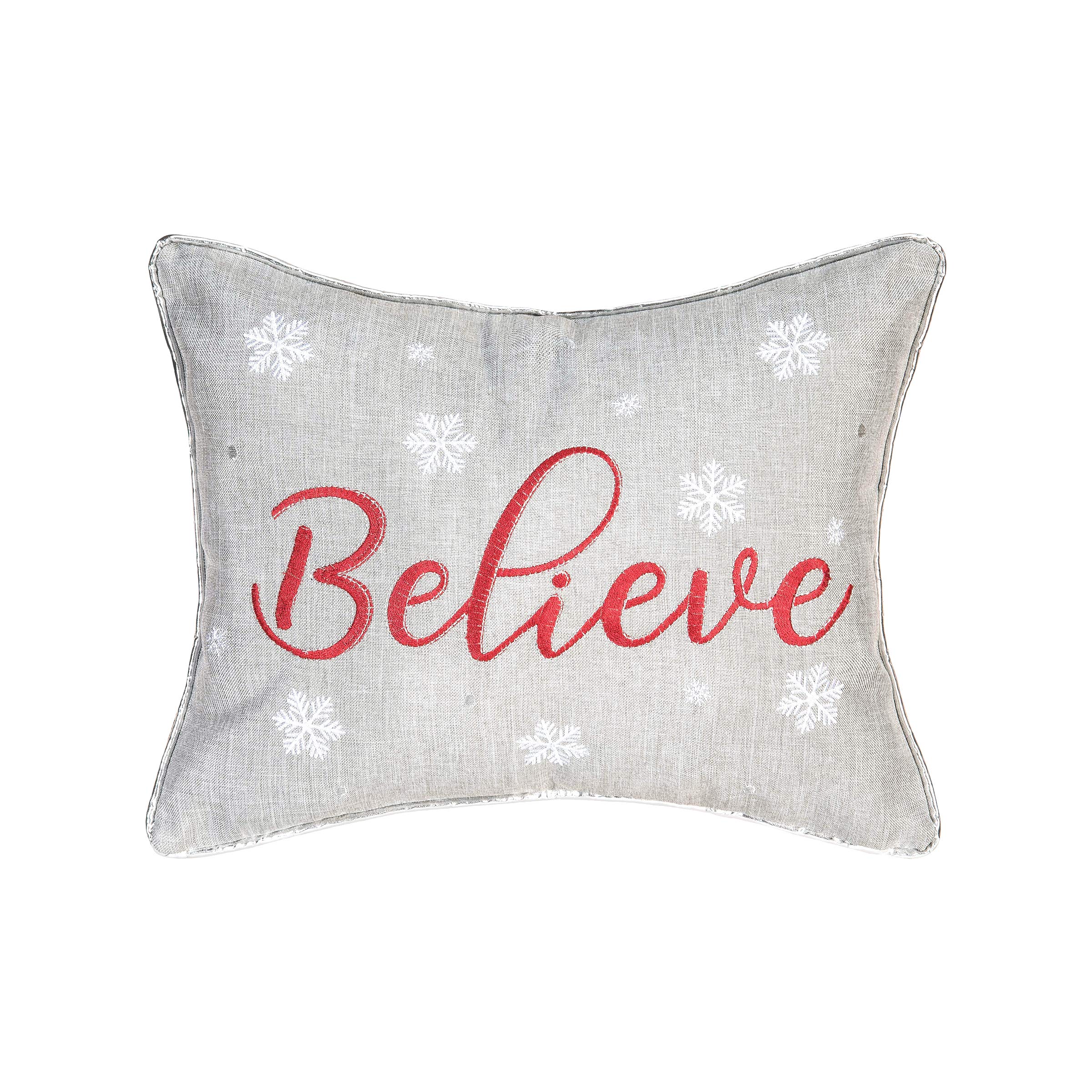 Believe Embroidered Throw Pillow 12x16 Inches - Gray Decorative Couch Pillow for Sofa, Bed & Home Decor - Perfect for Christmas, Living Room & Cozy Home Accents