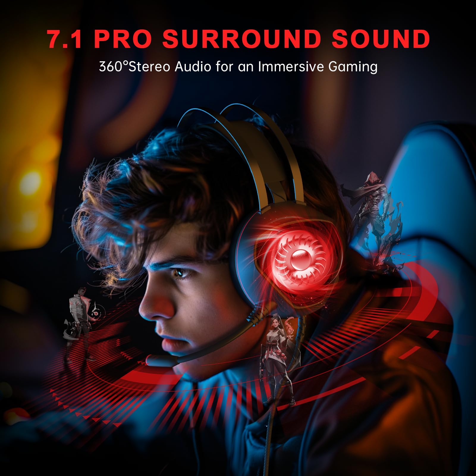 Best Wired Gaming Headset for Xbox Series X/S, Xbox One, PS5, PS4, PC & Switch - 7.1 Surround Sound, Noise Cancelling Mic & RGB Lighting - Compatible with Xbox Controller (Black/Red) - Perfect for Competitive Gaming & Streaming