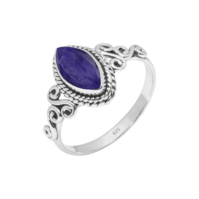 Blue Sapphire Sterling Silver Ring for Women - 925 Handmade Statement Ring with Natural Gemstone, Size US 8 | Promise Ring, Christmas Gift for Her, Perfect for Weddings, Anniversaries & Special Occasions