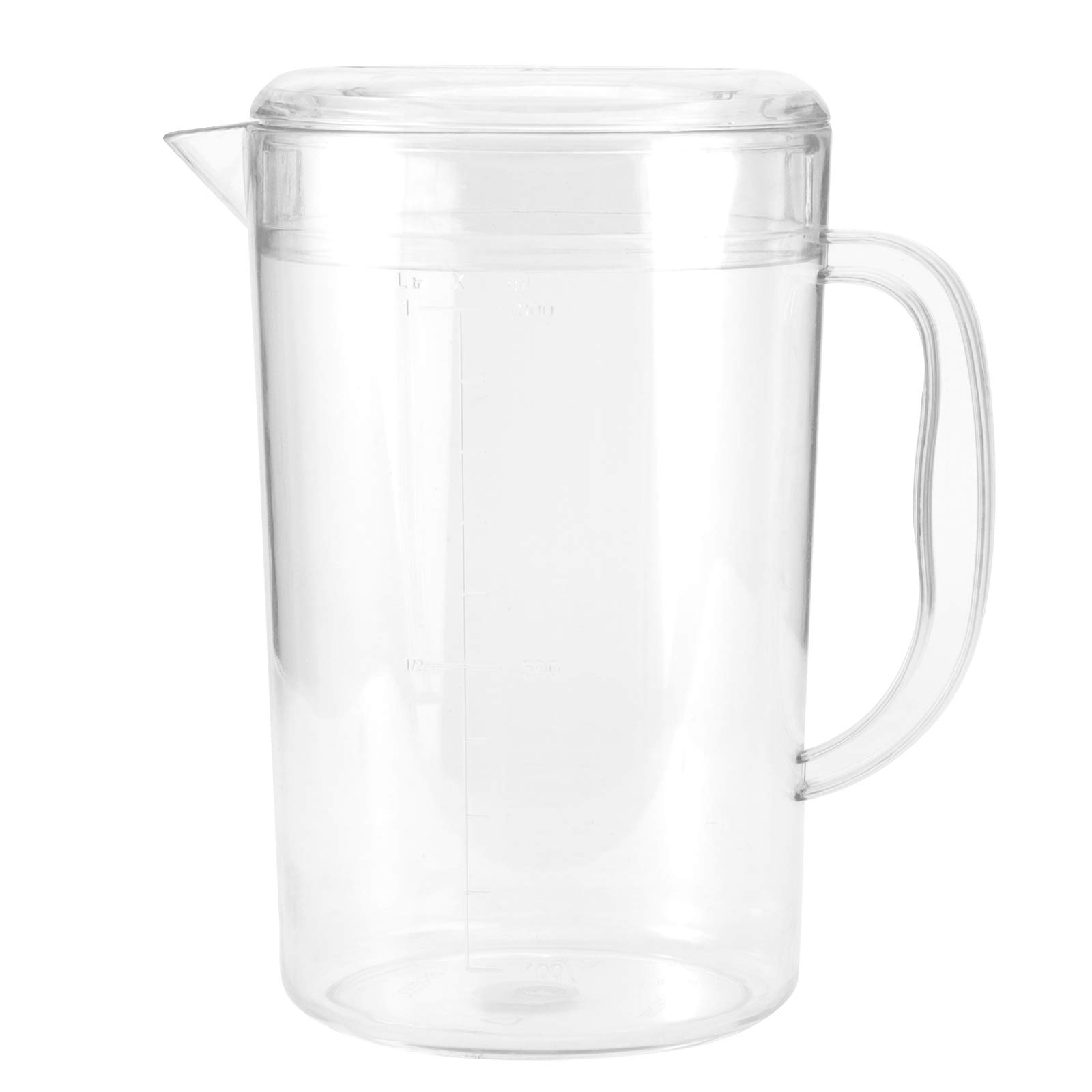 DOITOOL 1L Clear Plastic Measuring Pitcher with Lid - Food Grade Beverage Storage Container for Milk, Tea, Juice & Cold Water - Perfect for Home, Kitchen, Barista & Restaurant Use