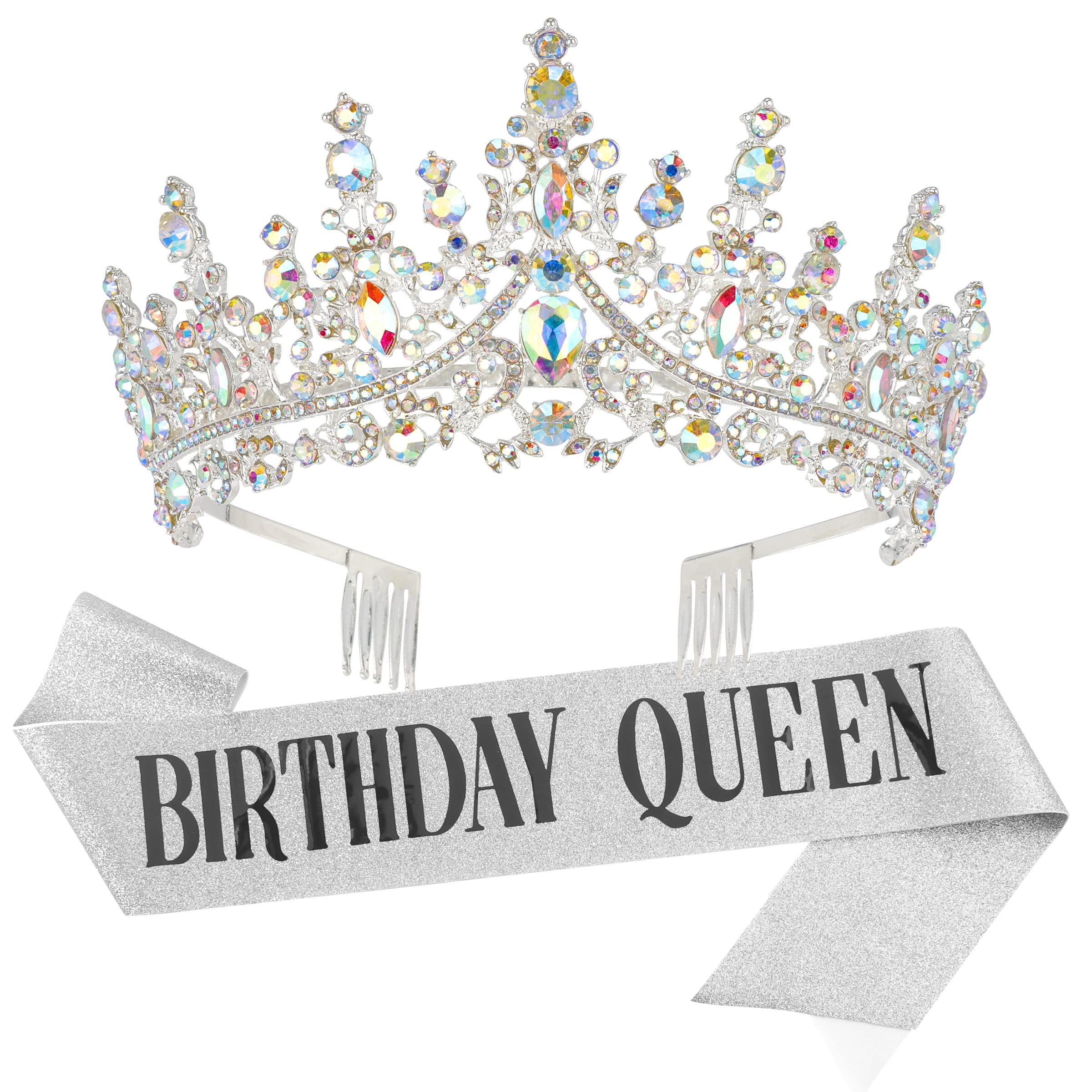 Birthday Tiara and Sash Set for Women - Elegant Birthday Party Decorations & Supplies - Perfect for Girls' Birthday Celebrations, Bachelorette Parties & Special Occasions