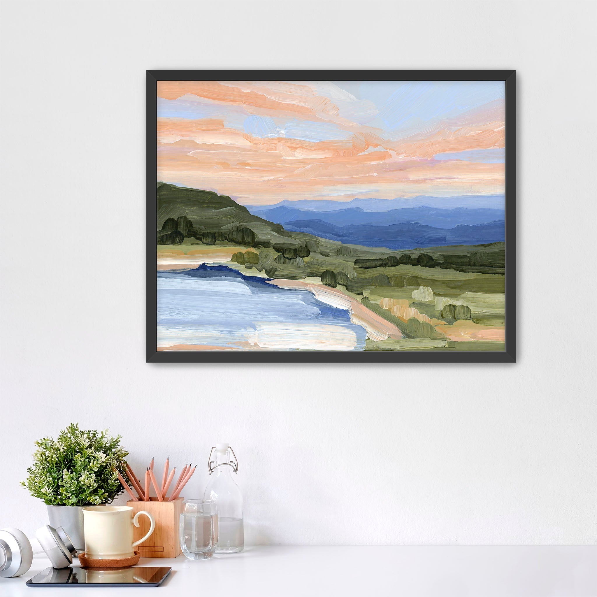 Blue Lake Art Print - Stunning Landscape Wall Decor for Living Room, Bedroom & Office | Premium Canvas Painting for Home & Office Decor