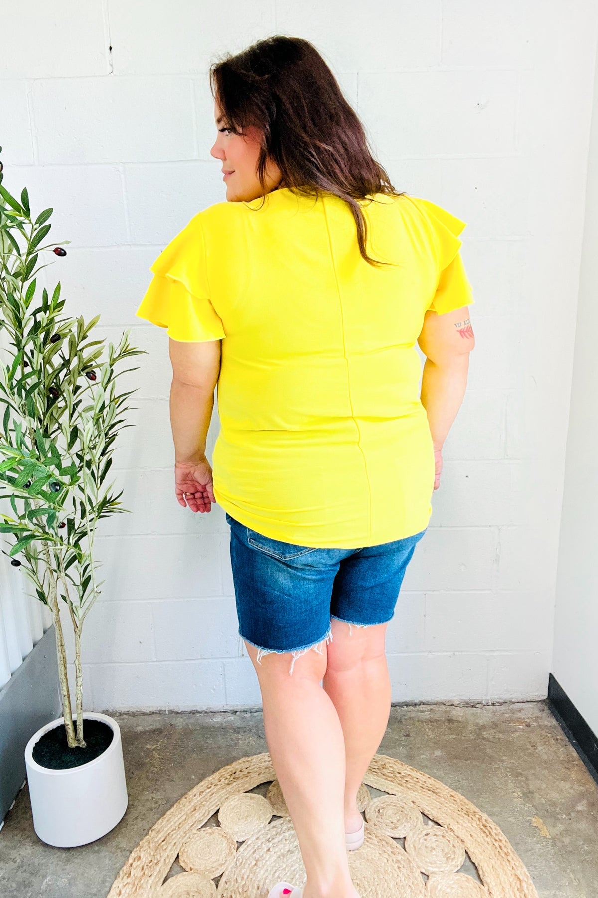 Stylish Yellow Tiered Double Ruffle Sleeve Blouse for Women - Perfect for Spring Outfits, Date Nights & Office Wear