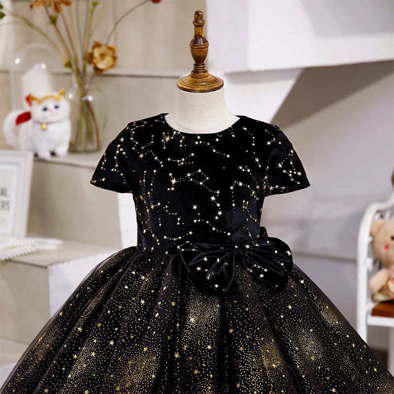 Sparkly Black Sequin A-Line Flower Girl Dress with Cap Sleeves - Perfect for Weddings, Pageants & Special Occasions