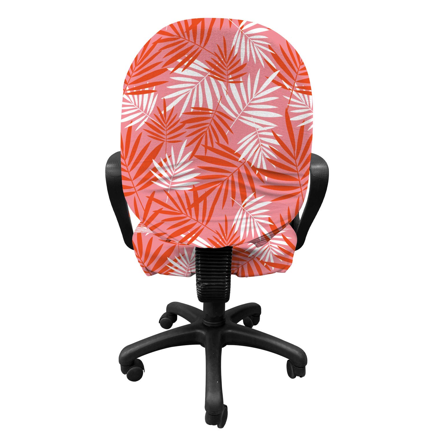 Ambesonne Exotic Office Chair Slipcover - Vibrant Tropical Palm Leaves Design, Hawaiian Style Stretch Fabric Cover in Pastel Pink Vermilion | Perfect for Home Office, Living Room & Tropical Themed Decor