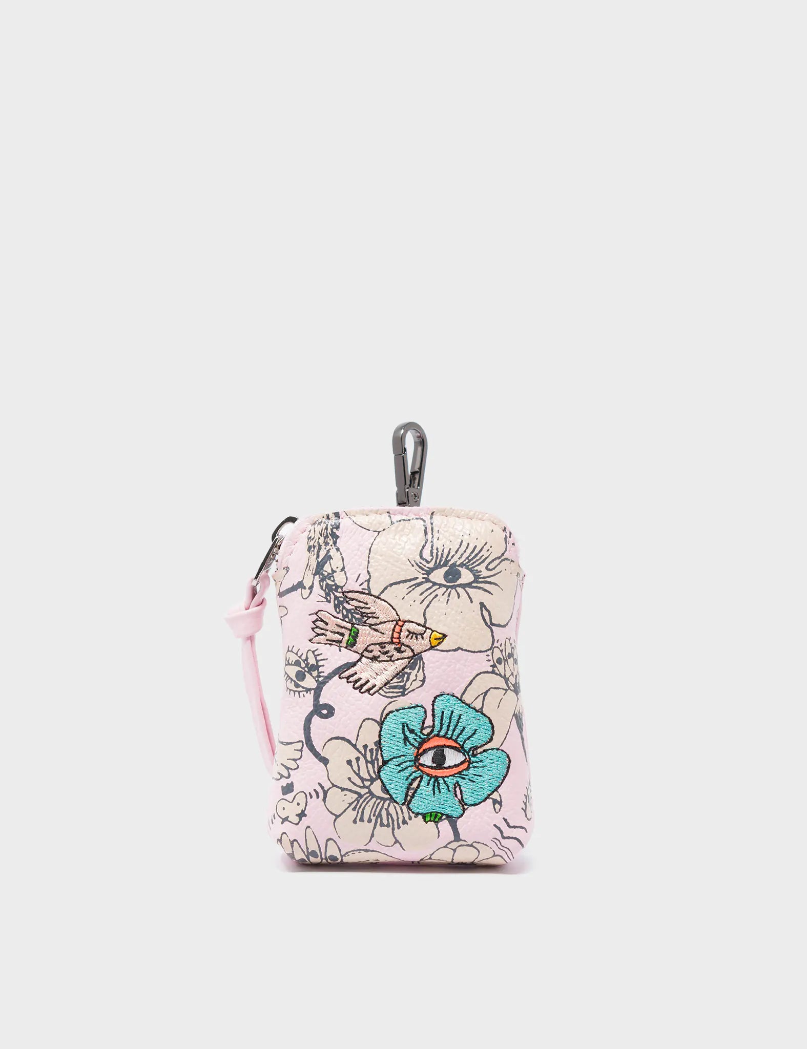 Florence Pouch Charm - Parfait Pink Leather Keychain with Floral Print | Perfect for Handbags, Wallets & Gift Giving
