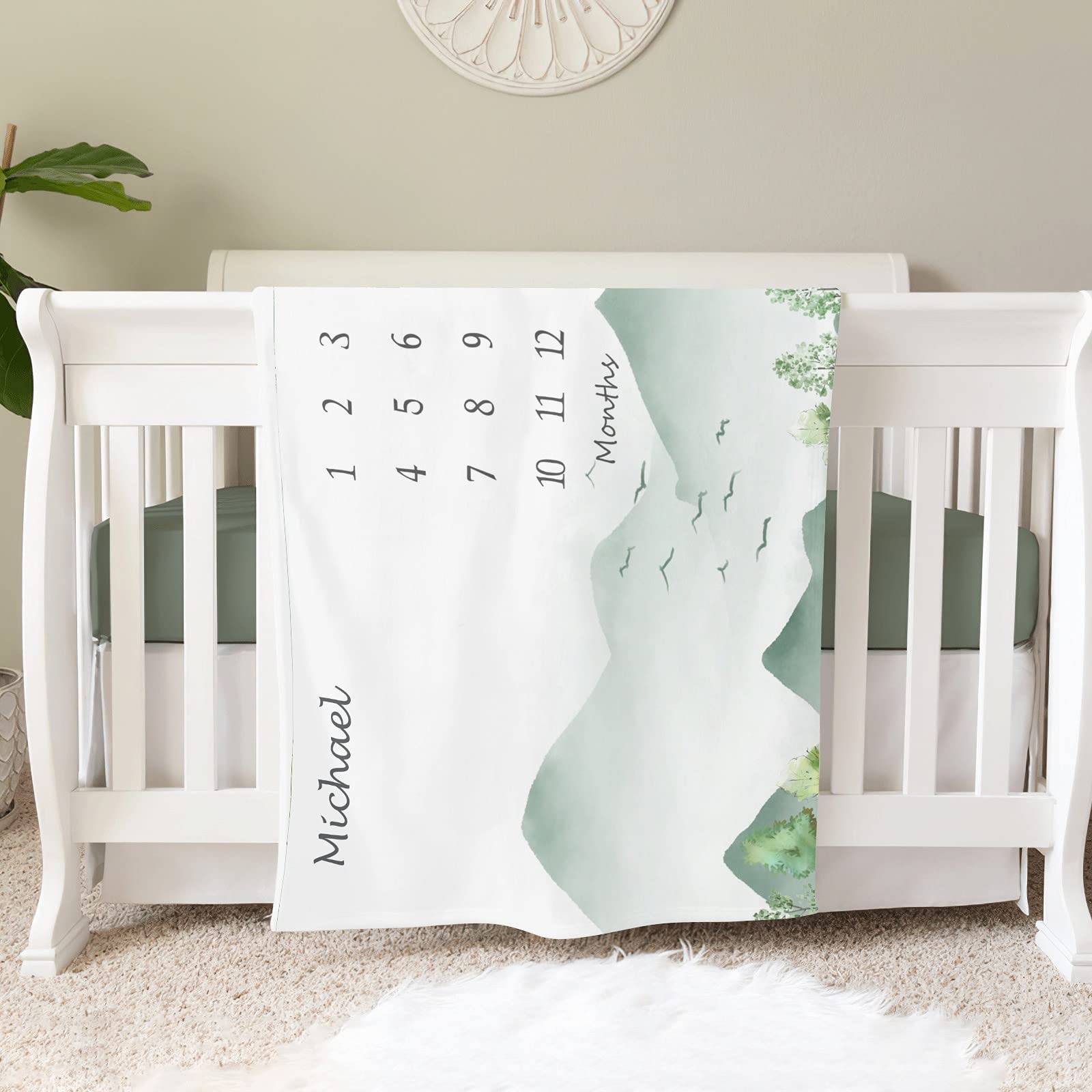 Personalized Baby Blanket with Name - Custom Swaddle Blanket for Newborns & Infants (30x40 Inches) - Mountain Forest Monthly Milestone Blanket for Girls & Boys - Perfect Baby Shower Gift & Nursery Crib Blanket