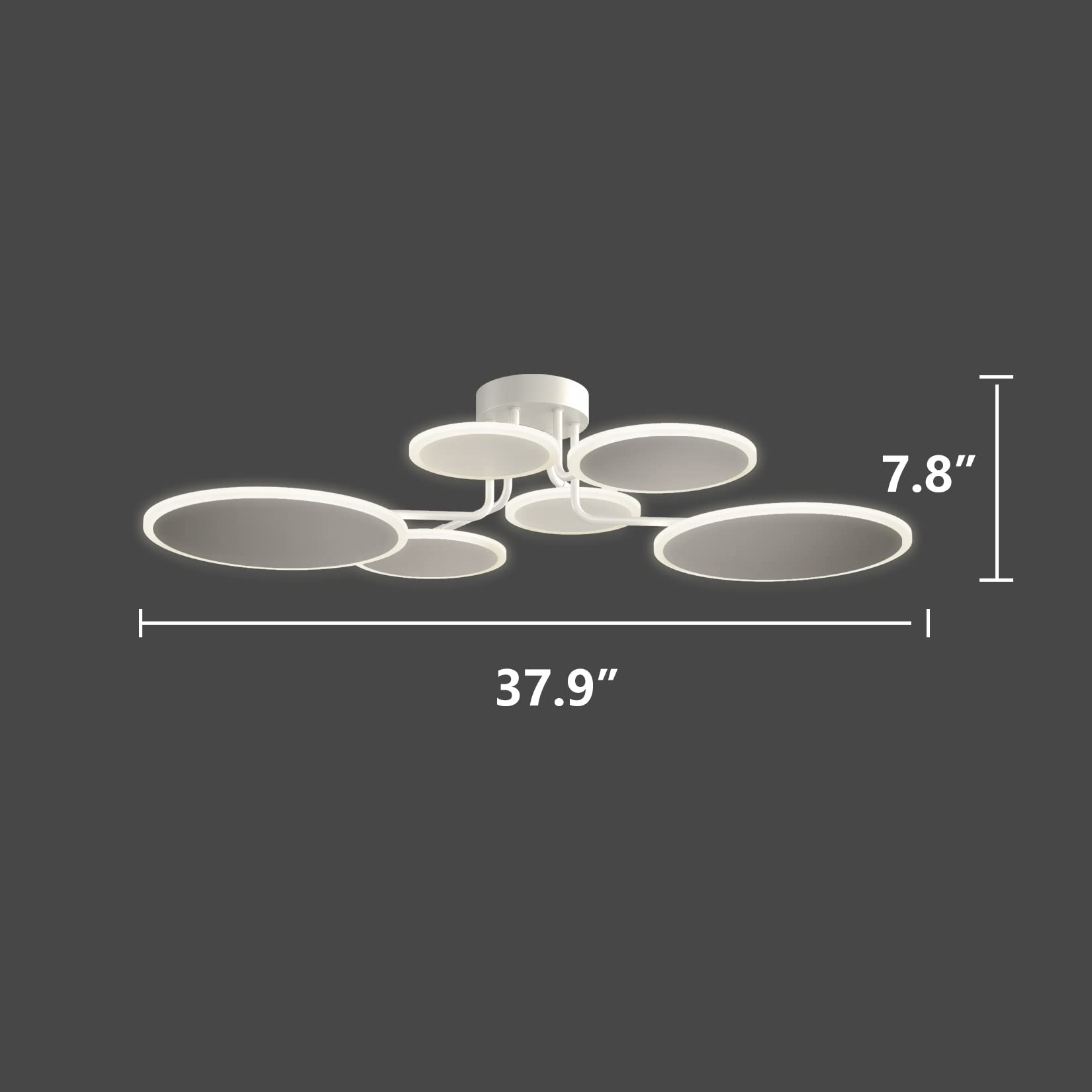 Modern LED Ceiling Light Fixture with Remote Control - 6 Circle Dimmable Sputnik Chandelier for Living Room, Dining Room, Bedroom, Office & Restaurant | Energy-Efficient Close-to-Ceiling Lighting for Home & Commercial Spaces
