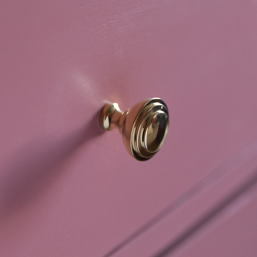 Polished Brass Round Ribbed Cabinet Knob - Vintage Style Hardware for Kitchen & Bathroom Cabinets, Dressers & Furniture - Perfect for Home Renovation & DIY Projects
