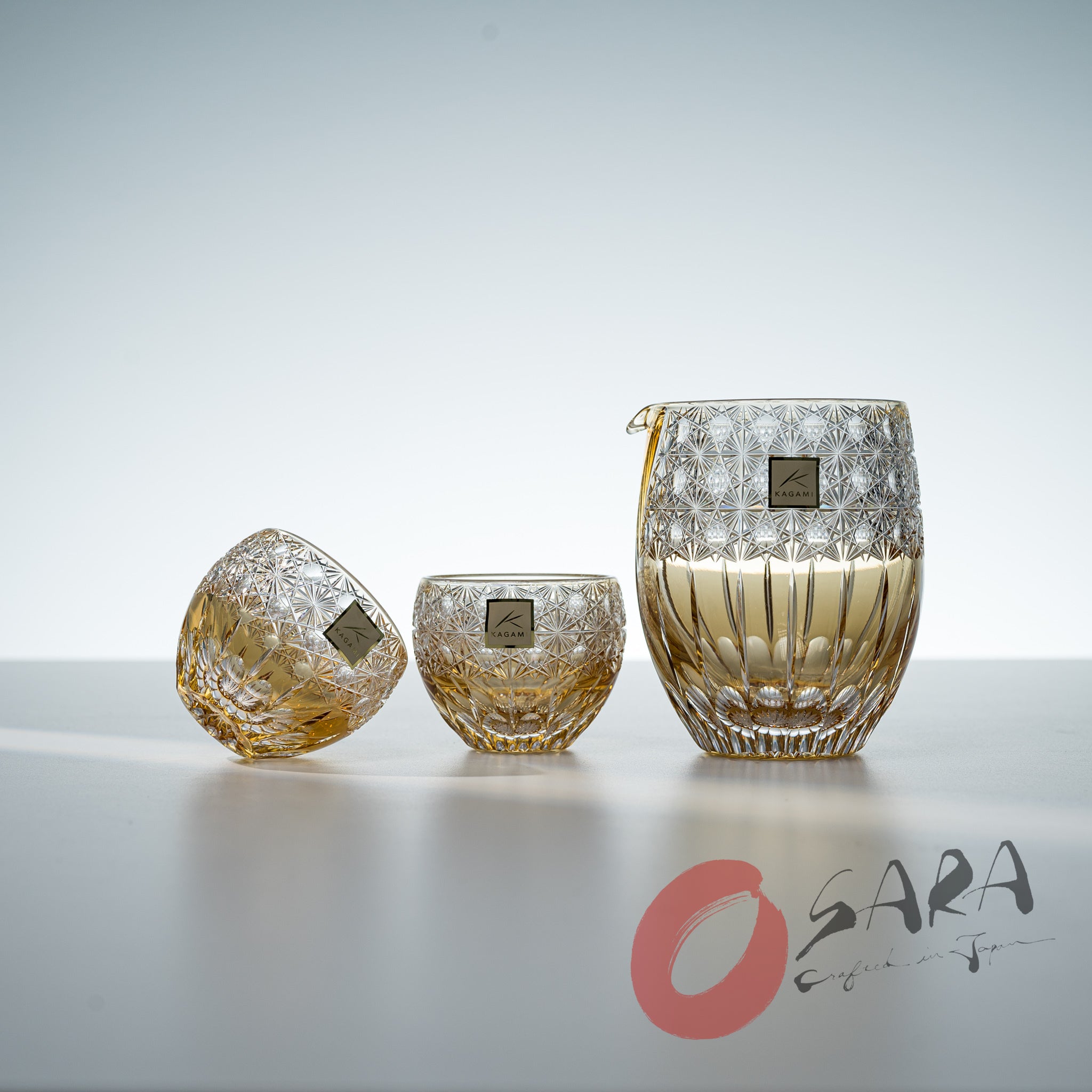 KAGAMI Crystal Edo Kiriko Sake Set - Dazzling Wind (Junichi Nabetani) - Premium Japanese Handcrafted Glass Sake Cups & Decanter Set for Gifts, Special Occasions & Japanese Dining Experience