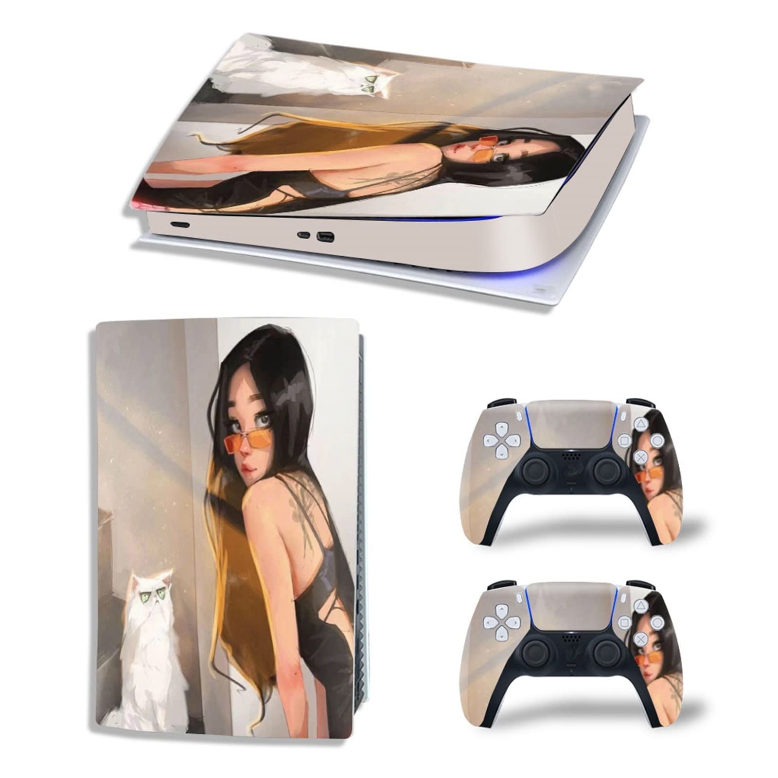 Anime Console Vinyl Wrap Skin for PS5 Digital Edition - Scratch Resistant, Bubble-Free, Durable Decal with 2 Controller Covers | Gaming Accessories for Customization & Protection