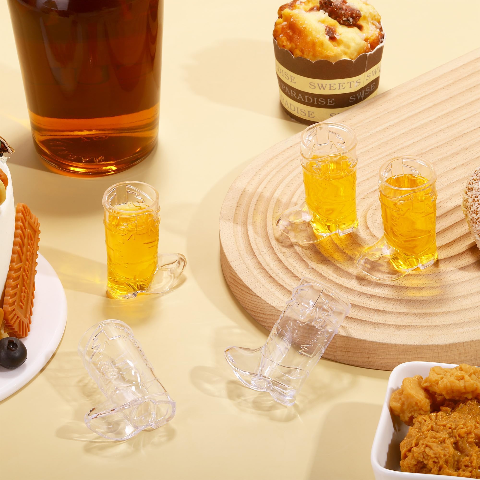 36-Piece 1 oz Clear Mini Cowboy Boot Shot Glasses - Reusable Plastic Beer Mugs for Western Parties, Bachelorette Events & Wedding Decor - Perfect for Cowgirl Themed Celebrations, Bar Decor and Country Style Gatherings
