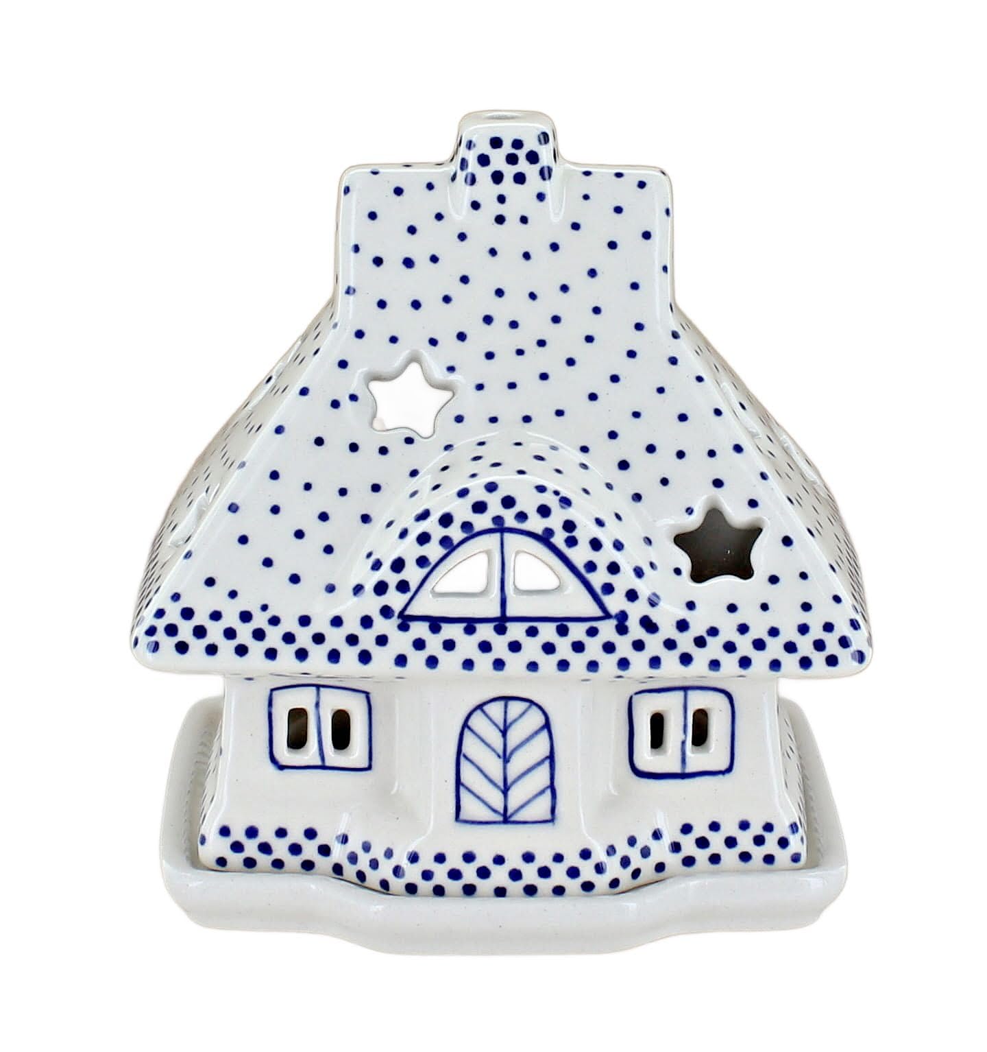 Blue Rose Polish Pottery Small Dots House Luminary - Handmade Ceramic Candle Holder for Home Decor, Wedding Centerpiece & Gift Idea - Perfect for Romantic Ambiance, Dining Table Decorations & Cozy Evenings