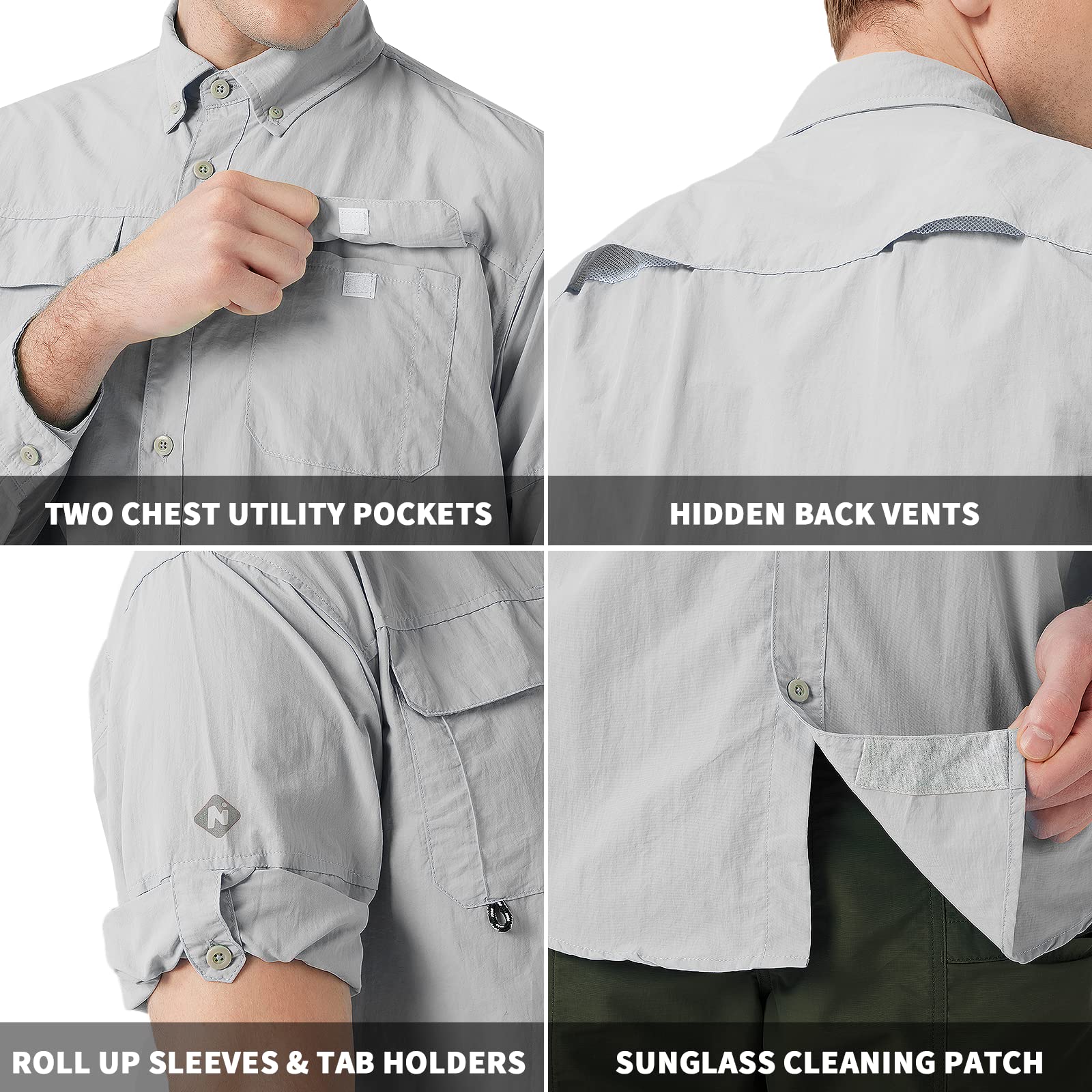 NAVISKIN UPF 50+ Men's Sun Protection Fishing Shirt - Long Sleeve UV Shirt for Fishing, Hiking, Travel & Camping - Lightweight Quick-Dry Outdoor Shirt for Sun Safety & Comfort