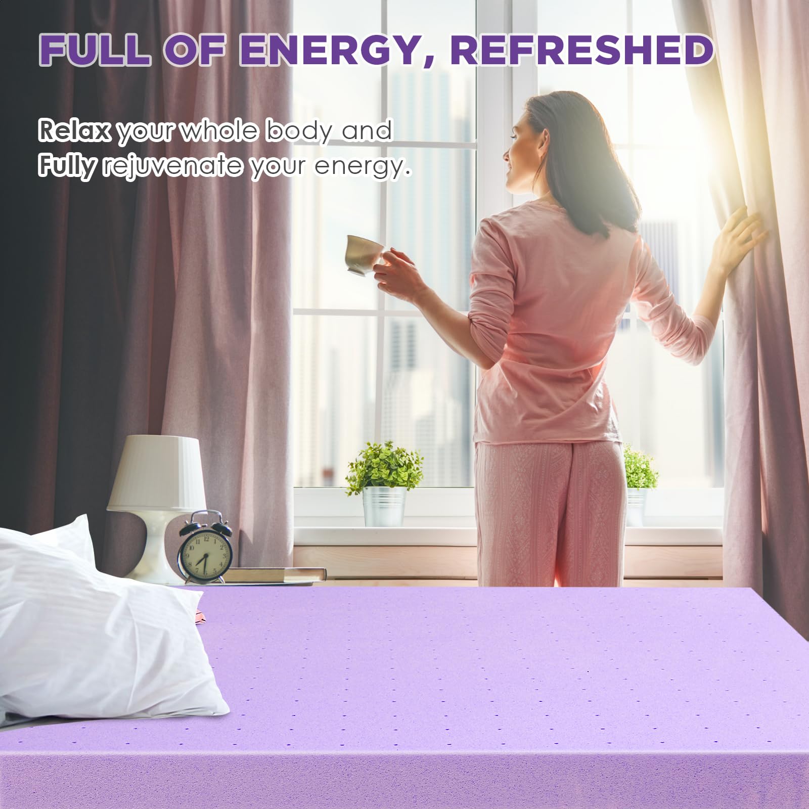 BedsPick 2 Inch Twin XL Memory Foam Mattress Topper with Cooling Gel - Plush Mattress Pad for Back Pain Relief | Extra Long College Dorm Bed Cushion for RV, Camping, Couch & Hospital Use | Purple Comfort Layer for Better Sleep