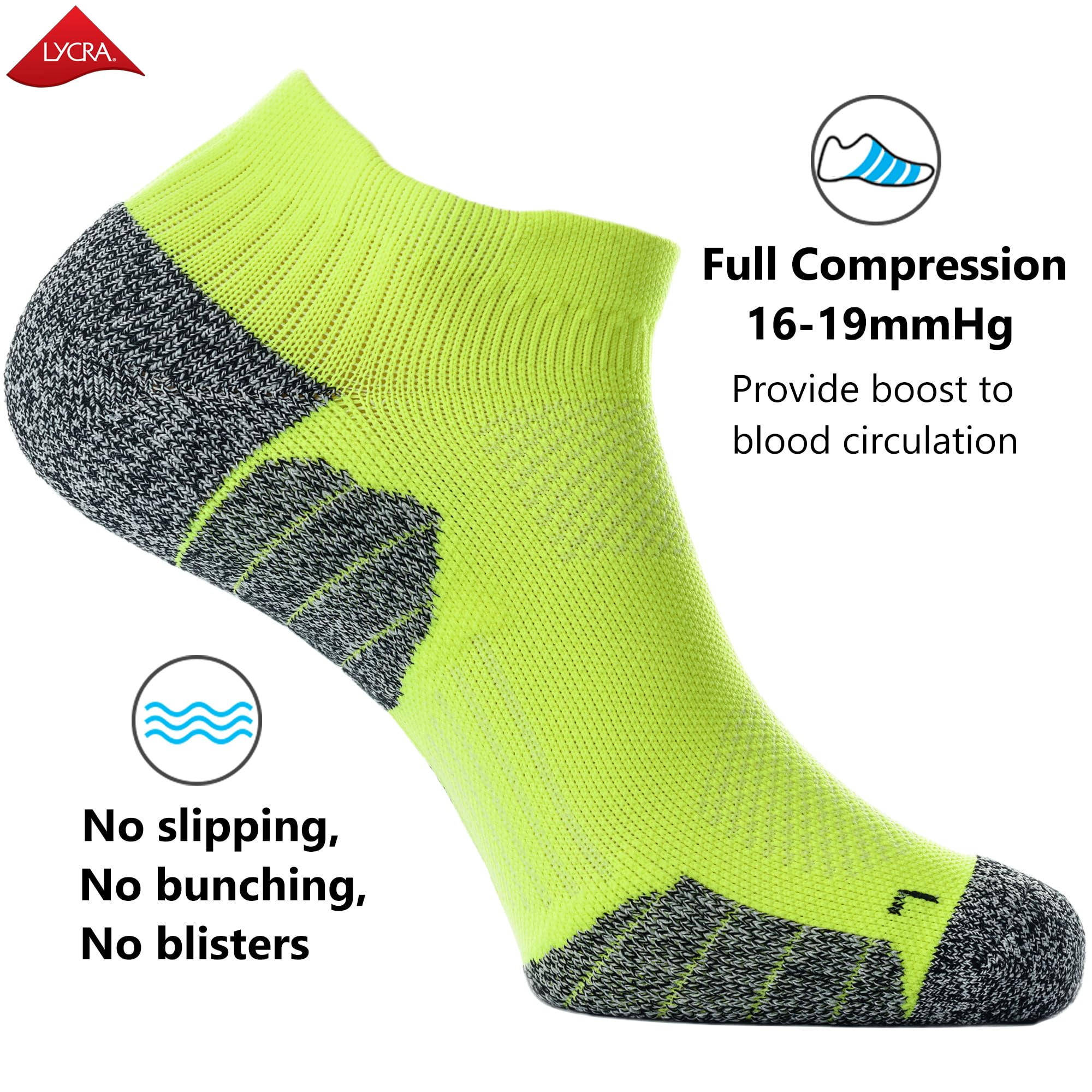 CWVLC Unisex Cushioned Compression Athletic Ankle Socks 6-Pack - Breathable Moisture-Wicking Workout Socks for Running, Gym & Sports Performance
