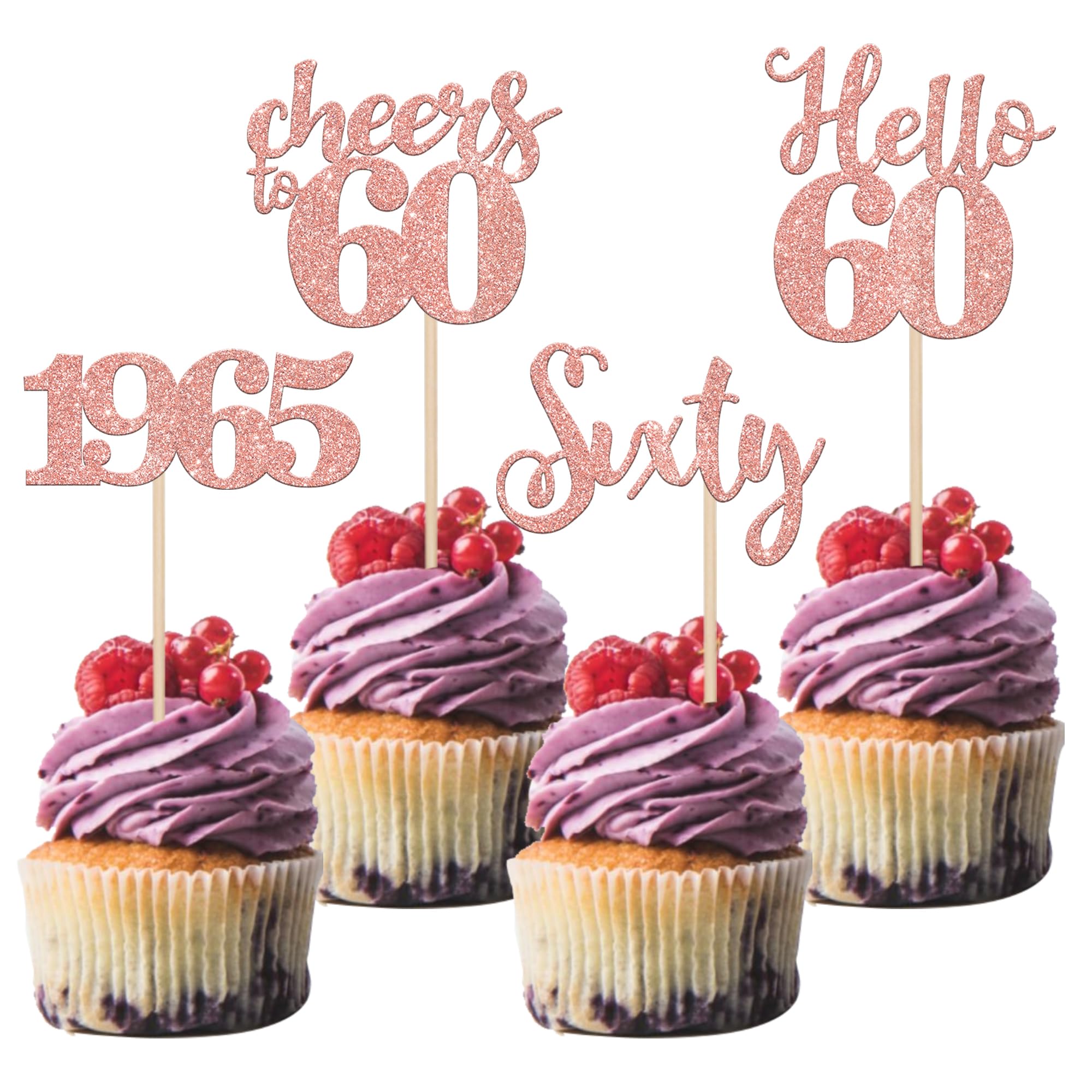 24 PCS 60th Birthday Cupcake Toppers - Glitter 