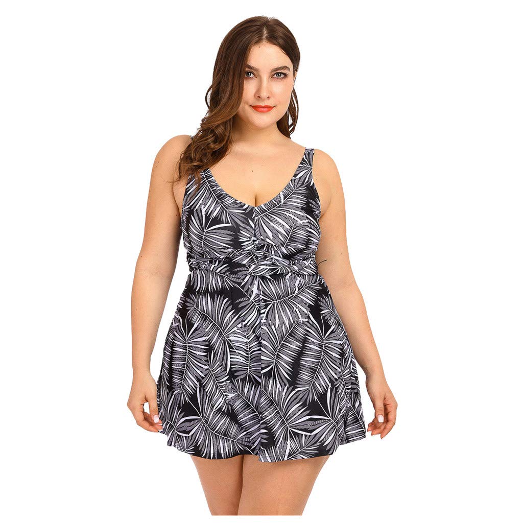Women's Sexy Leaf Print Modest Tankini Set - Plus Size Two Piece Swimsuit for Beach, Pool & Vacation | Flattering Swimwear for Curvy Women