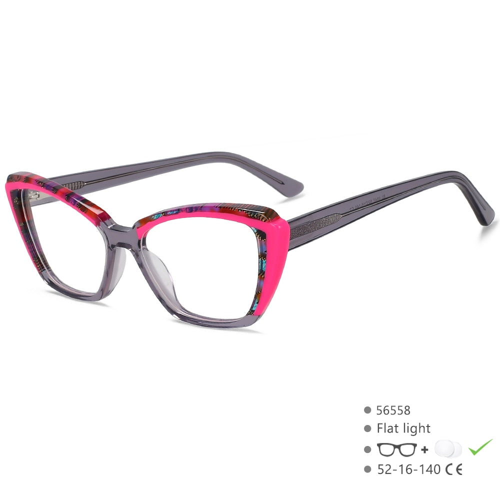 CCspace Unisex Full Rim Square Cat Eye Acetate Eyeglasses Frame 56558 - Stylish Retro Glasses for Men & Women, Perfect for Office, Reading & Fashion Accessories
