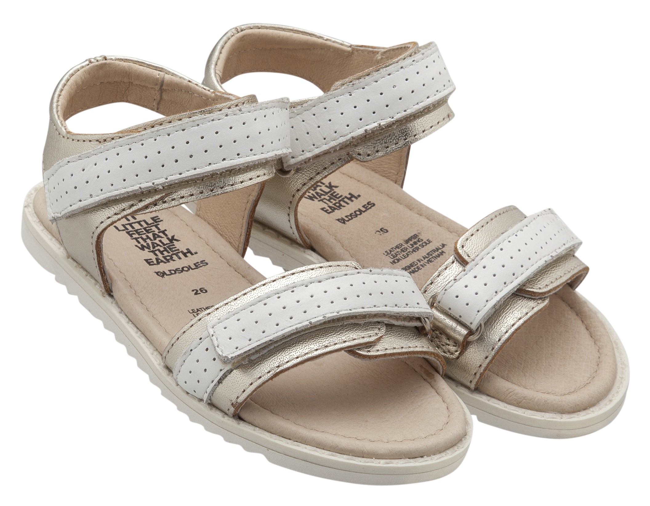 Old Soles 7016 Girls' Strapping S Sandal - Gold/Snow | Comfortable Kids Sandals for Summer Play, Beach & Outdoor Activities