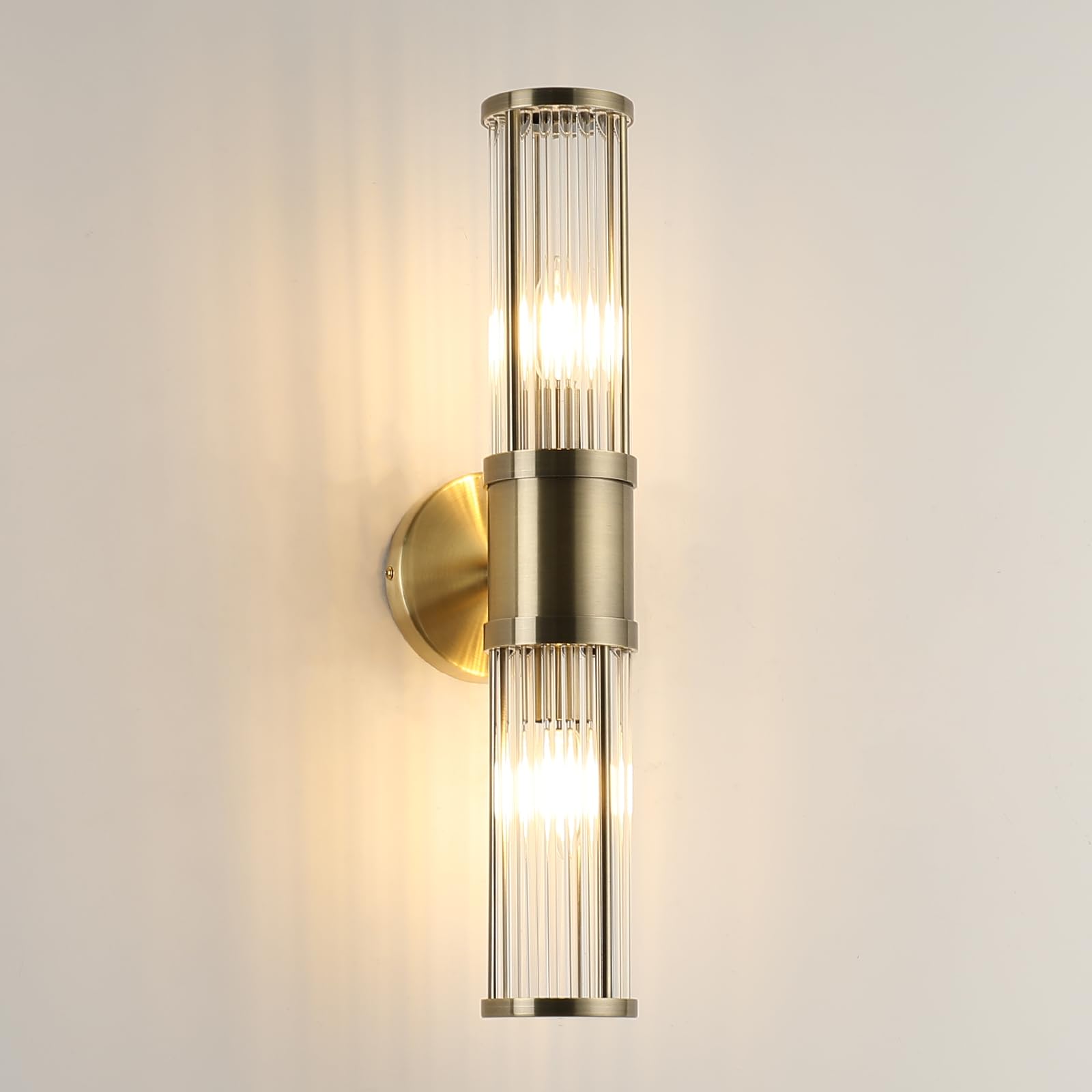 Vintage Bronze Glass Rod Wall Sconce - Up/Down Wall Mounted Light Fixture with E12 Socket for Bathroom Vanity, Mirror Lighting & Indoor Decor | Perfect for Bedroom, Hallway, and Entryway Ambient Lighting