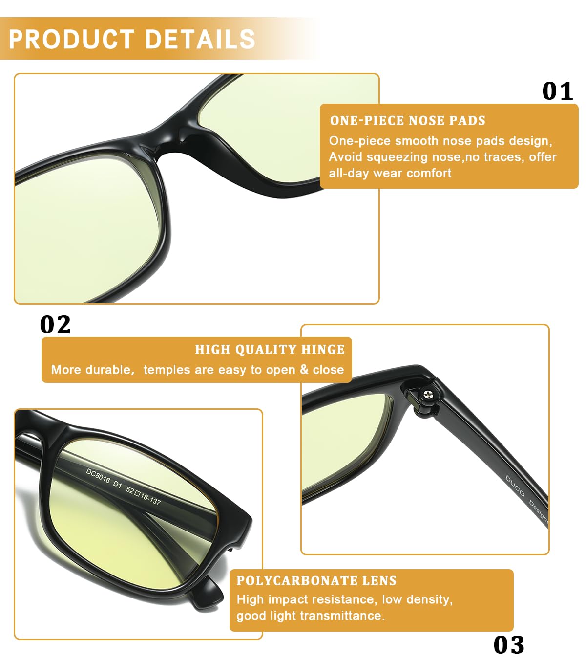 DUCO Blue Light Blocking Glasses for Gamers & Computer Use - Anti Eye Strain Glasses for Gaming, Work & Screen Time - Reduce Fatigue & Improve Sleep (Perfect for PC, Office & Night Use)