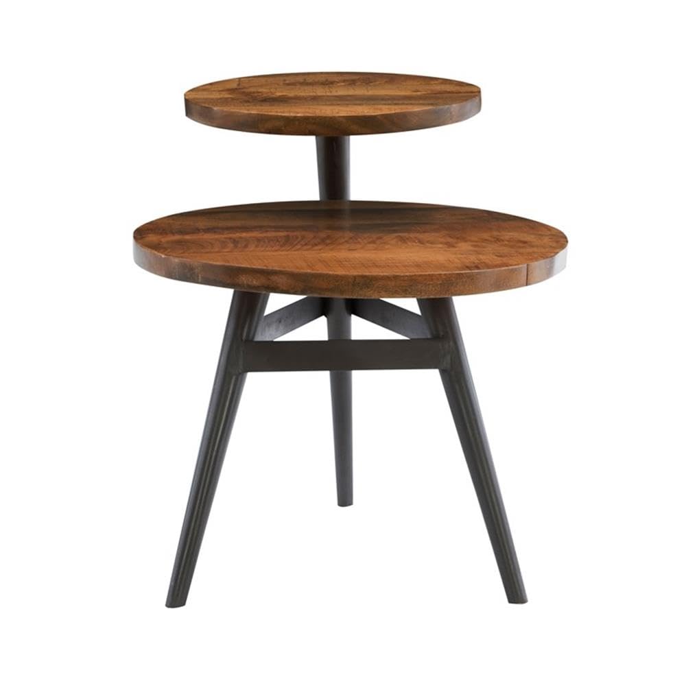 Powell Furniture Linon Carter Two Tiered Metal Side Table in Gunmetal Gray - Stylish End Table for Living Room, Bedroom, or Office Decor