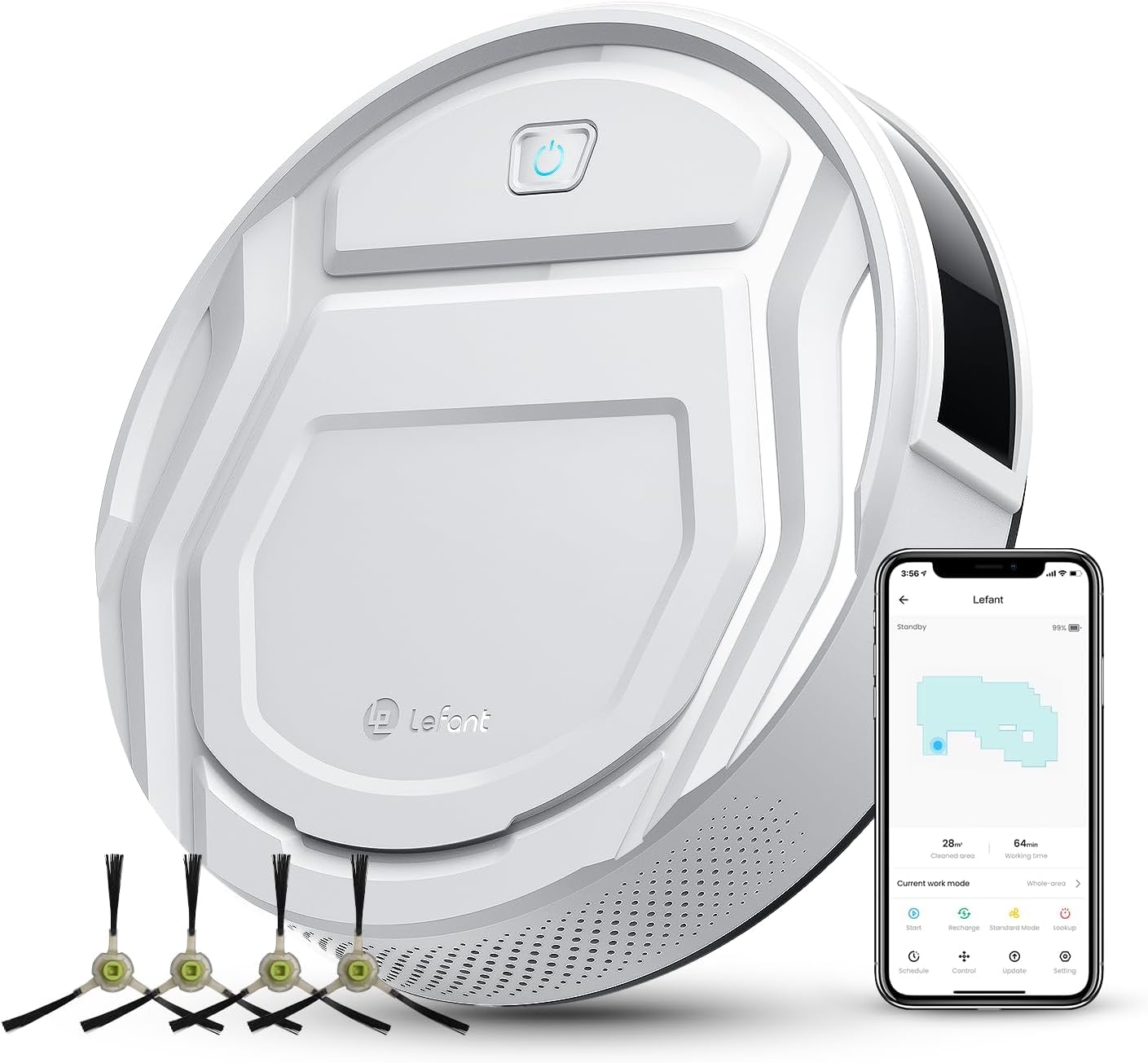 Lefant M210 Pro Robot Vacuum Cleaner - 2000Pa Strong Suction, 6 Cleaning Modes, 120 Min Runtime, Ultra Quiet, Auto Recharge, Alexa/Google Voice Control - Perfect for Pet Hair, Hardwood Floors & Carpets - Ideal for Home, Office & Apartment Cleaning (White)