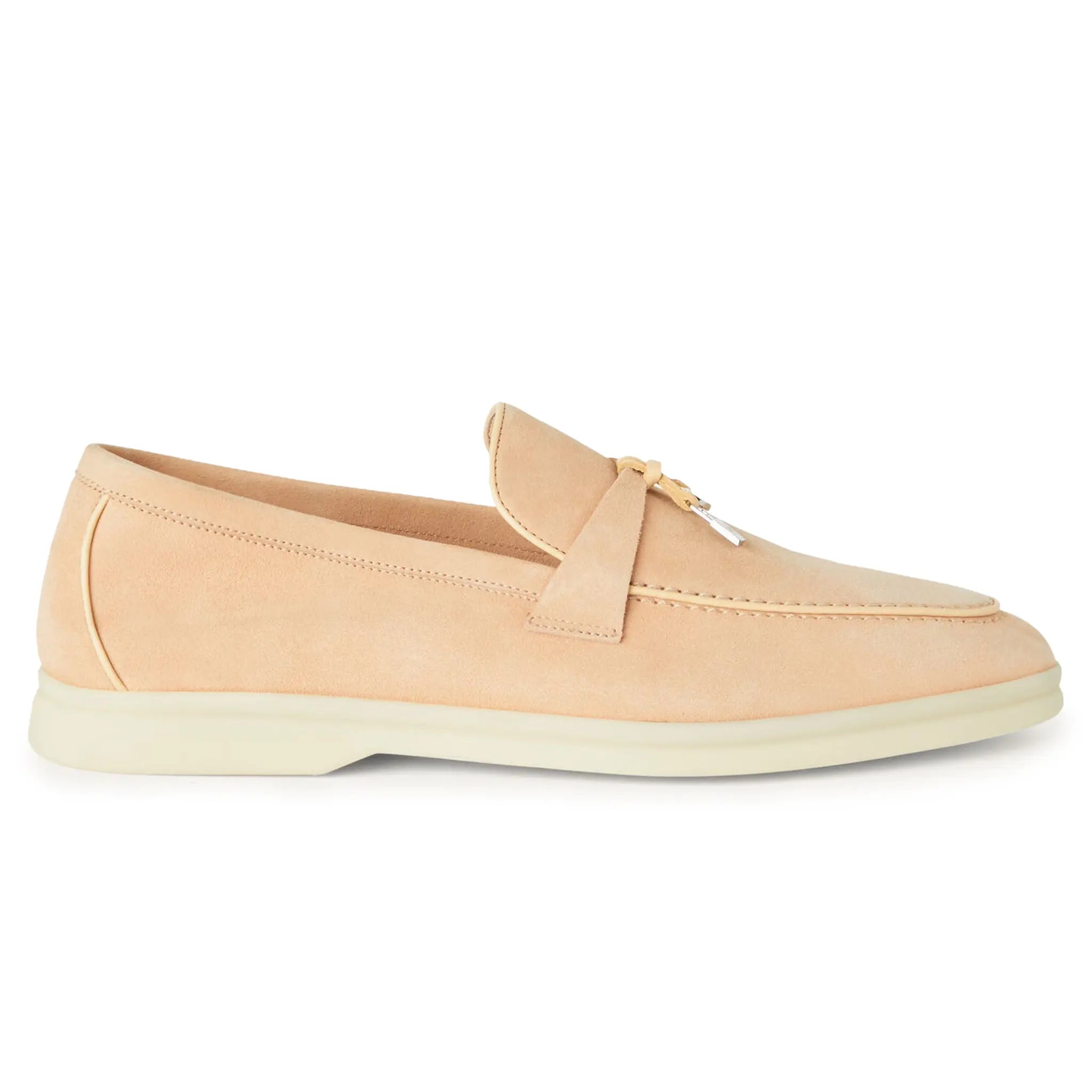 Loro Piana Women's Summer Walk Loafers - Soft Suede Goatskin Slip-On Shoes in Pink Reef | Comfortable Casual Footwear for Beach, Vacation & Everyday Wear