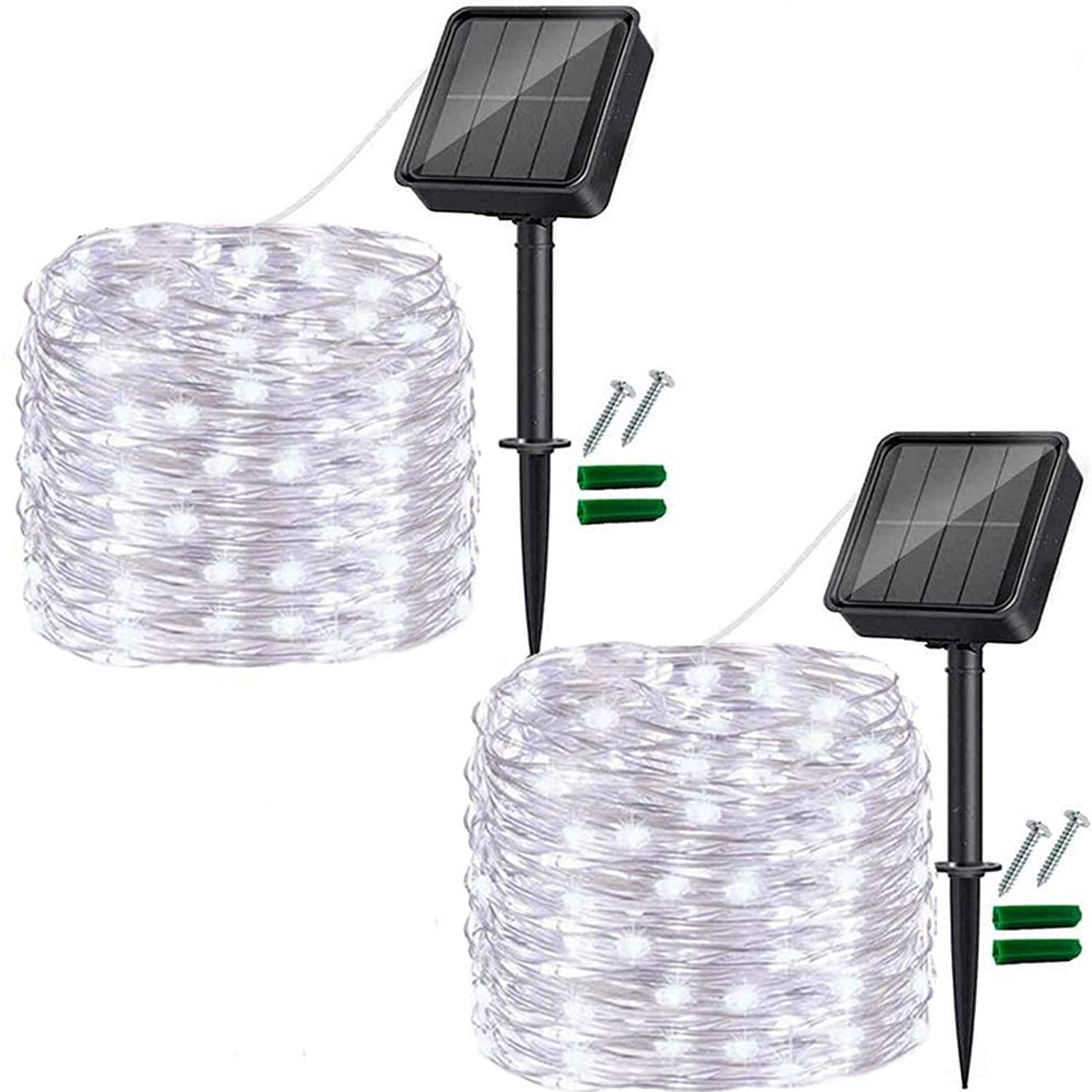 2 Pack 33FT 100LED Solar Powered Outdoor String Lights - Waterproof Cool White Fairy Lights with 8 Modes for Christmas, Garden, Patio, Wedding, Party | Perfect for Backyard, Trees, Lawn & Landscape Decoration