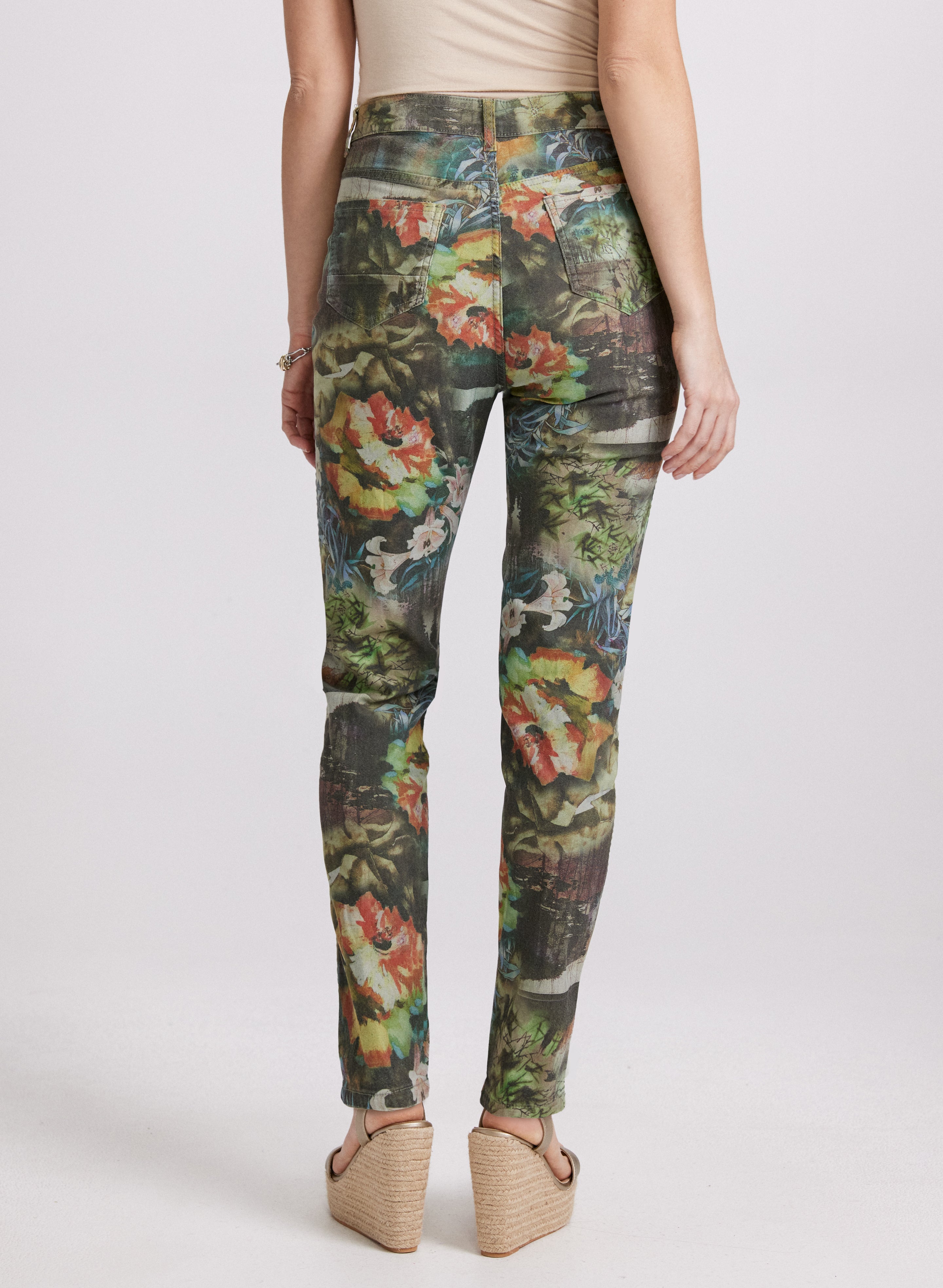 Floral Reversible Slim Leg Jeans for Women - High Waist Stretchy Denim Pants - Casual & Work Outfit - Perfect for Spring & Summer Fashion