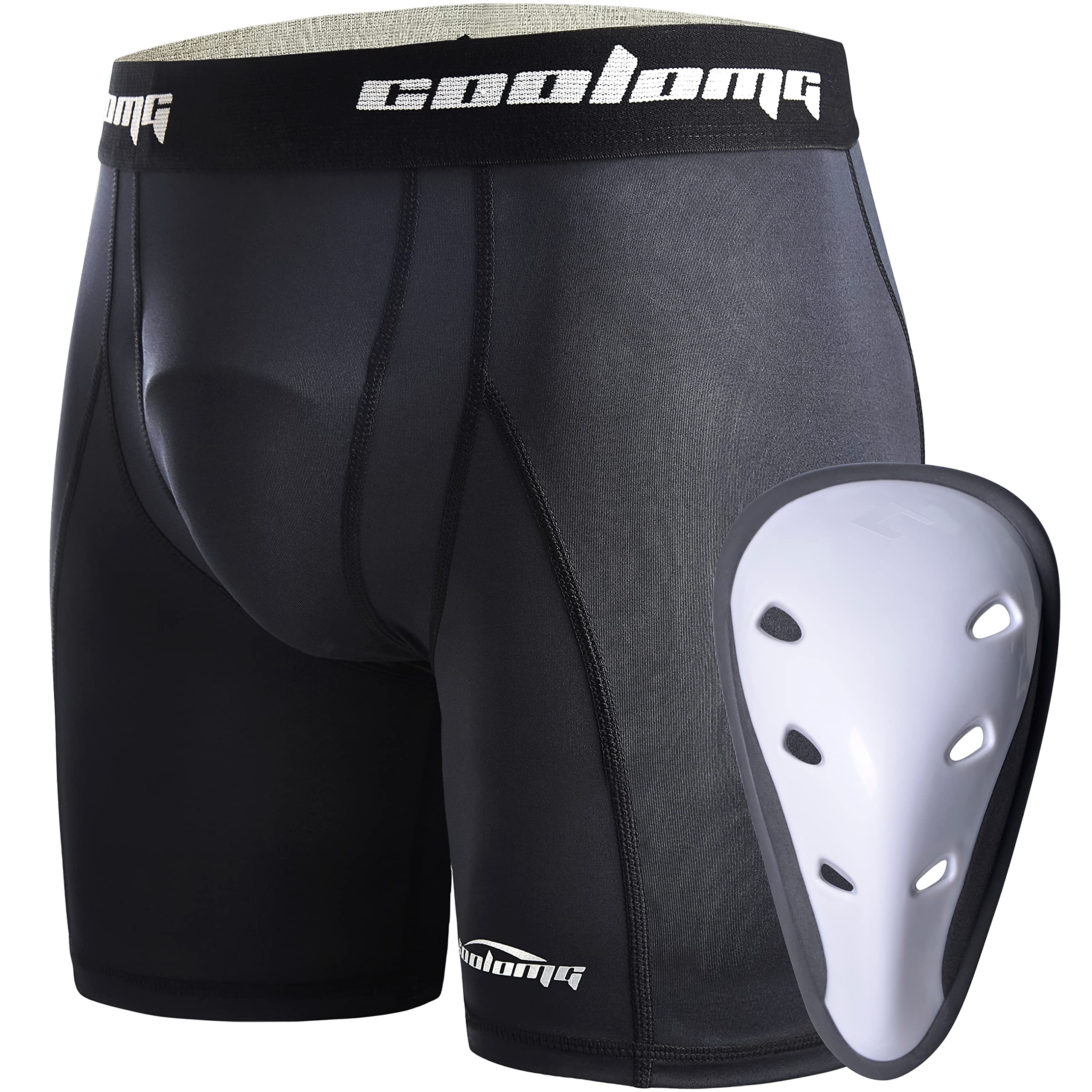 COOLOMG Men's Compression Shorts with Built-in Athletic Cup - Breathable & Supportive for Baseball, Football, Lacrosse | Perfect for Sports Training & Workouts