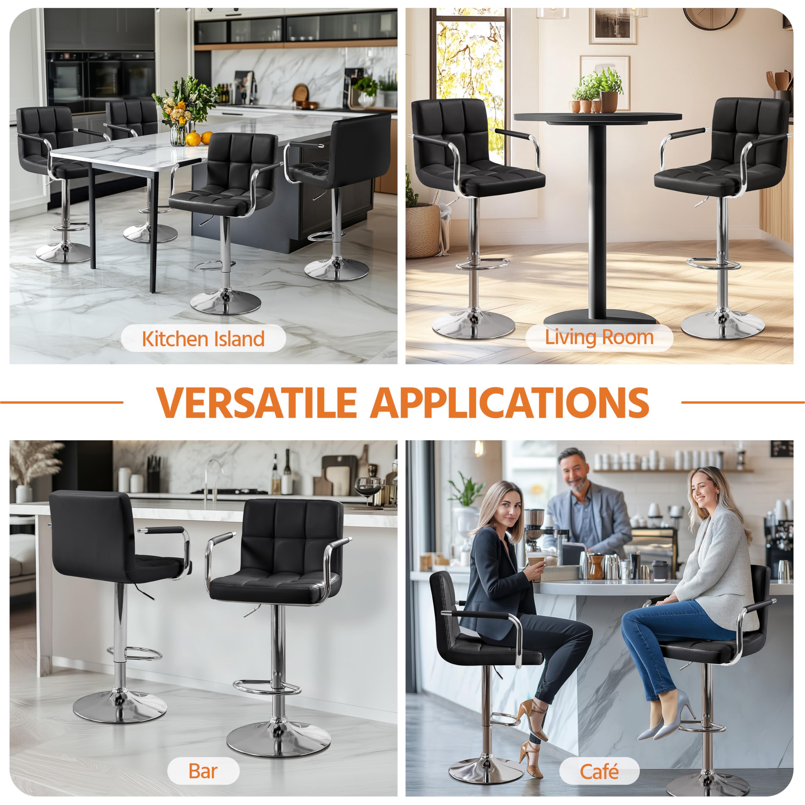 Yaheetech 2-Pack Adjustable Swivel Bar Stools with PU Leather Seat - Hydraulic Height Counter Stools with Armrest & Back Support for Kitchen, Bar & Dining Room - Perfect for Breakfast Nook, Home Bar & Entertainment Areas - Black