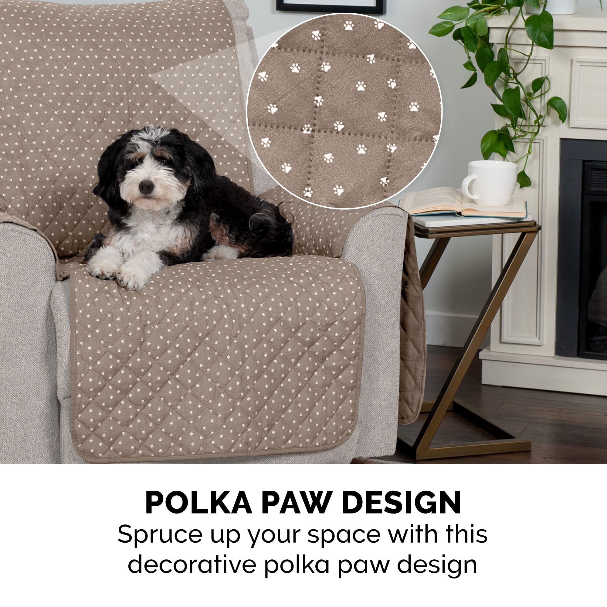 Furhaven Water-Resistant Reversible Sofa Cover Protector for Dogs, Cats & Kids - Quilted Polya Dot Pet-Friendly Furniture Protector - Biscuit Brown - Perfect for Living Room, Couch & Sectional Sofas - Protects Against Pet Hair, Spills & Stains
