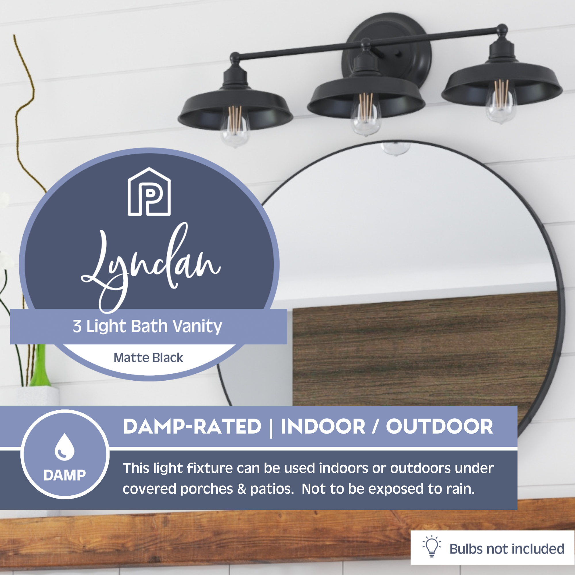 Lyndan 3-Light Vanity Light Fixture in Matte Black - Perfect for Bathroom, Bedroom, and Dressing Room Lighting
