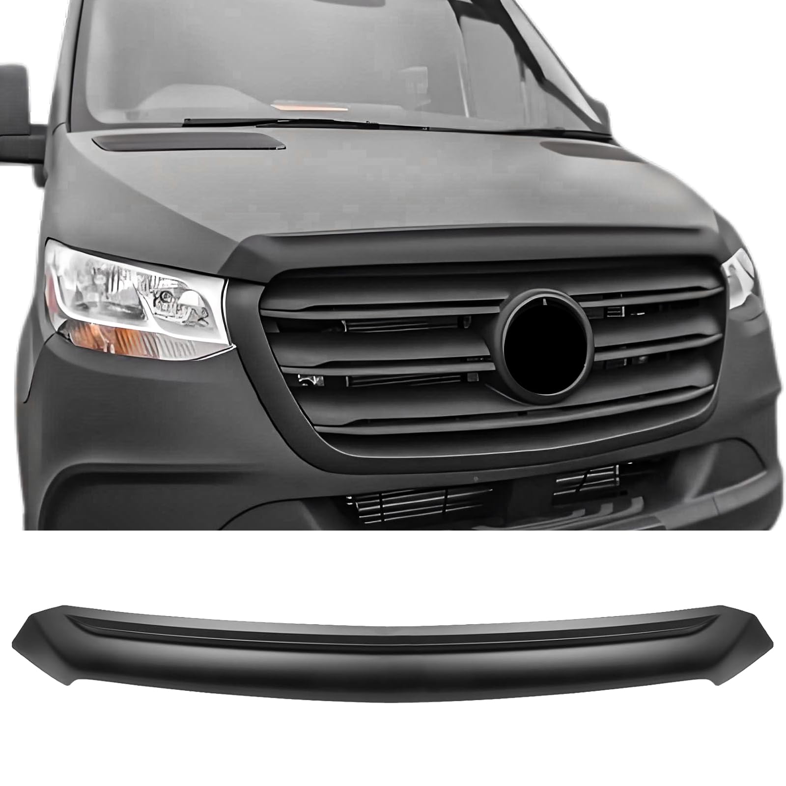 **Matte Black Front Bug Shield Hood Protector for 2019-2025 Mercedes Benz Sprinter 1500/2500/3500 (W907) – Tape-On Design, Durable Protection for Highway & Off-Road Driving**