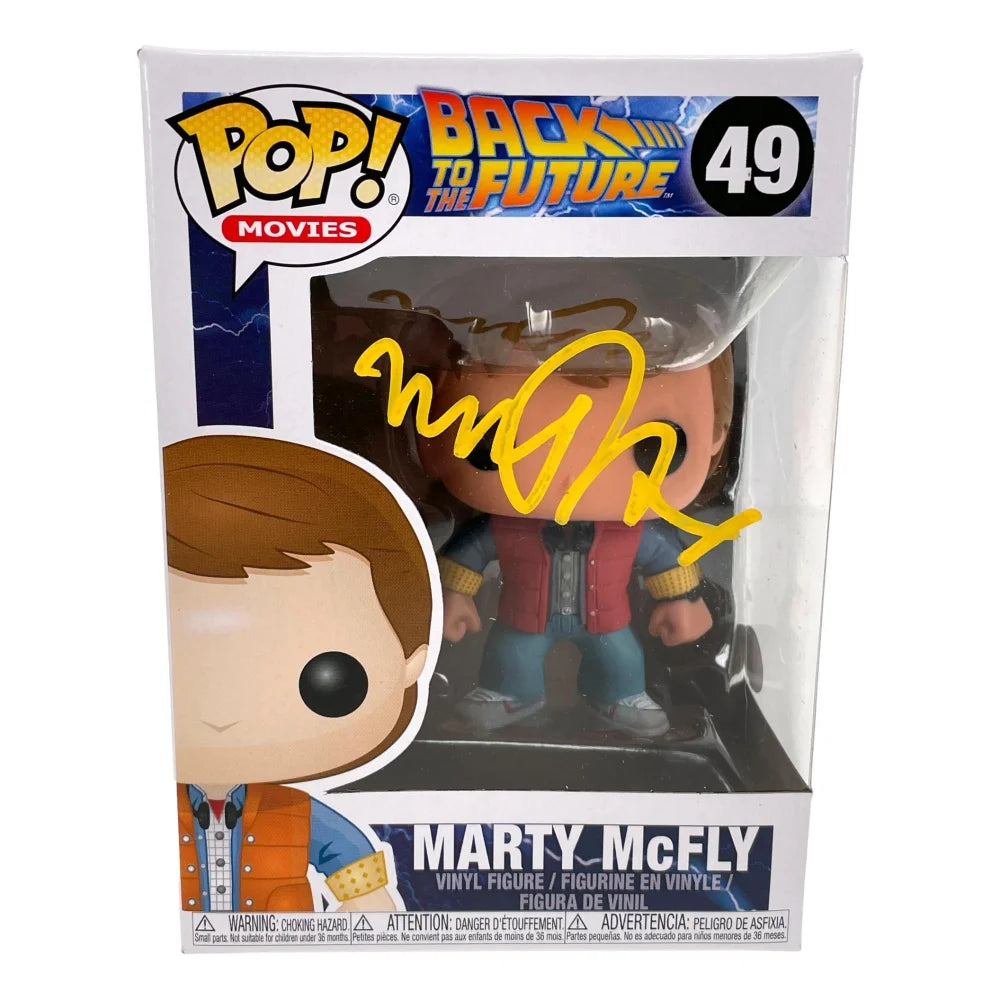 Michael J. Fox Autographed Back to the Future Funko Pop #49 Marty McFly with JSA COA - Limited Edition Collectible for Movie Fans & Pop Culture Enthusiasts