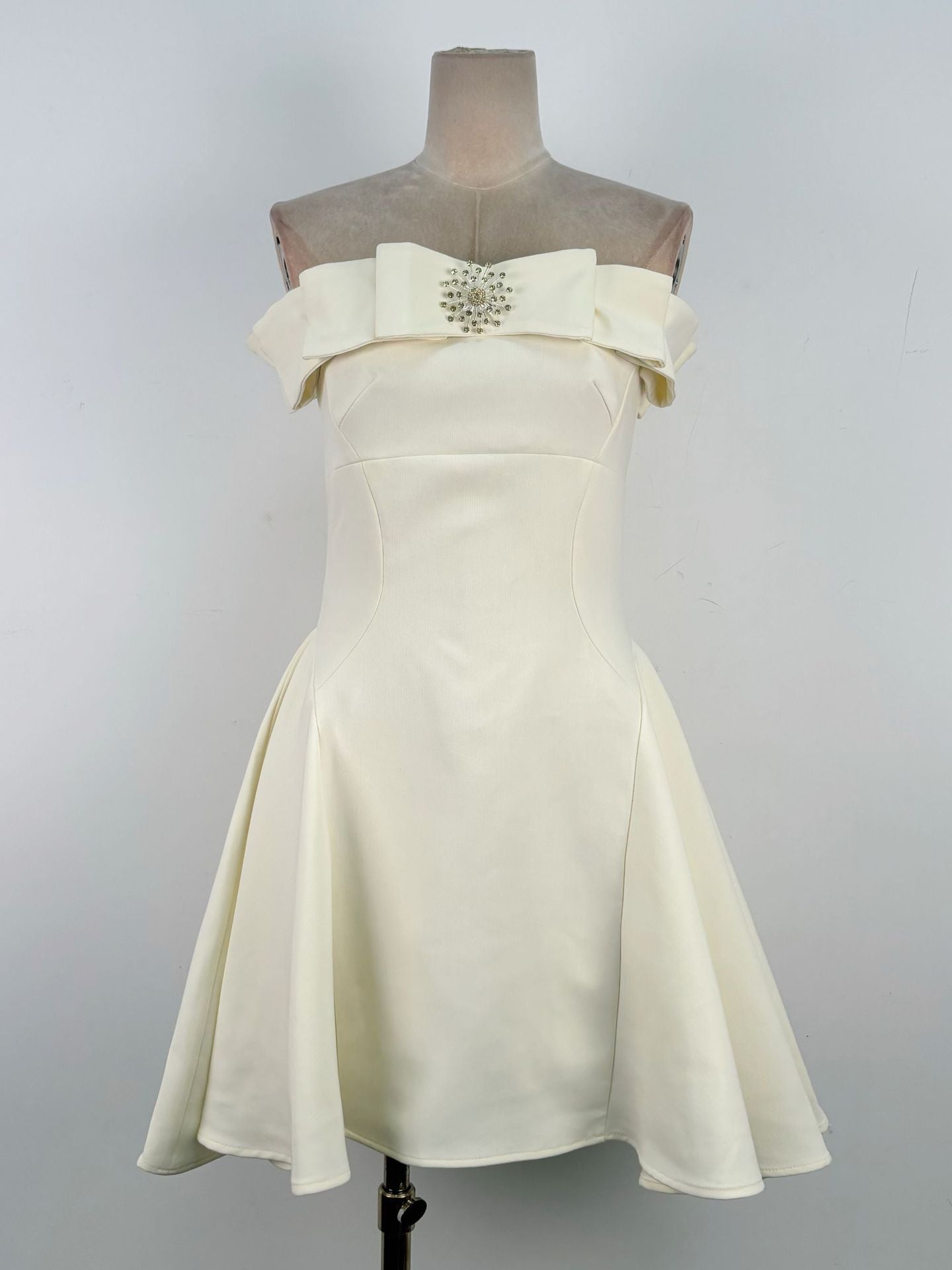 Elegant A-Line Open Shoulder Tweed Mini Dress for Women - Perfect for Cocktail Parties, Date Nights & Special Occasions