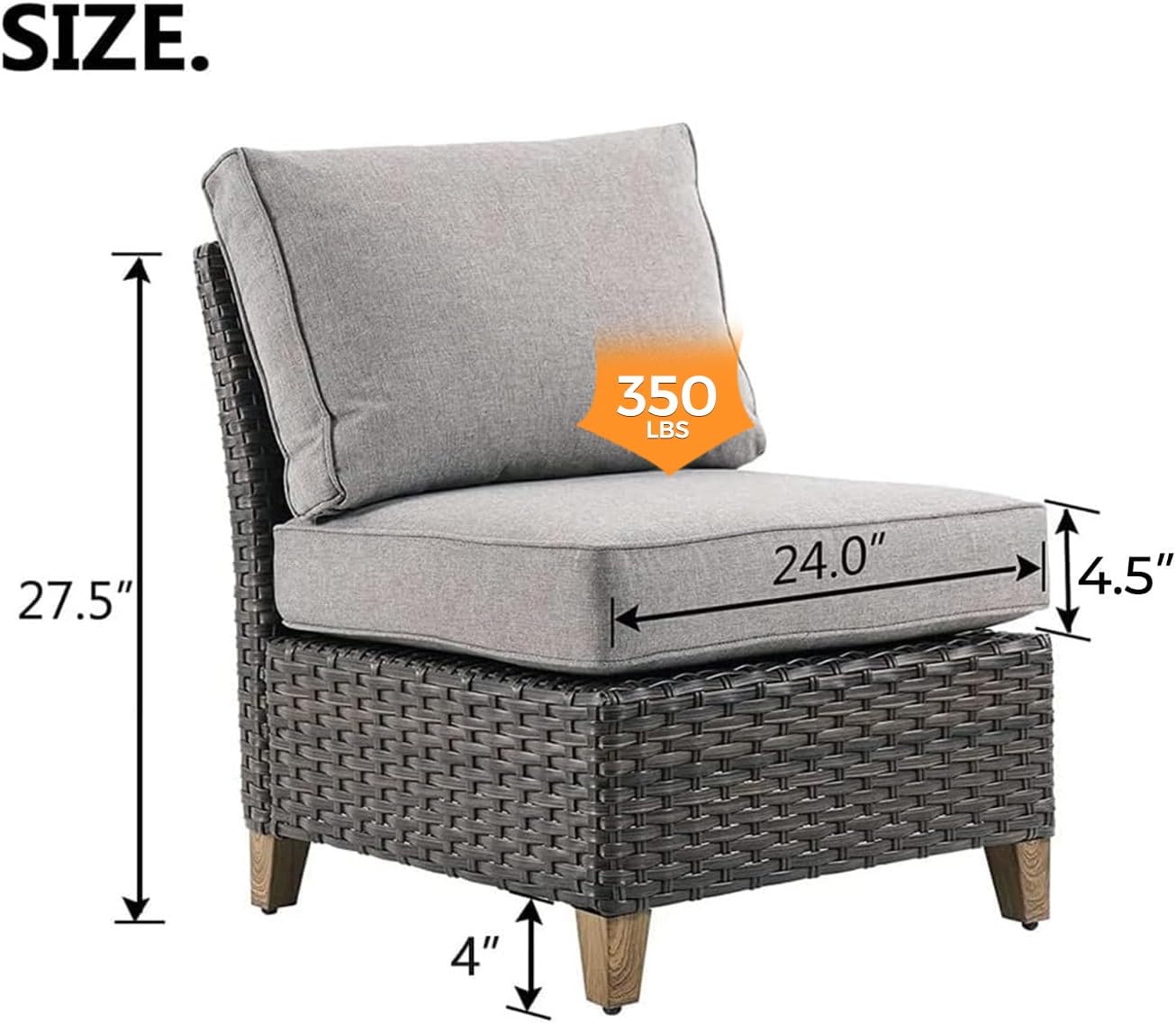 Outdoor Wicker Sectional Sofa Set - Modular Patio Furniture with Thick Cushions & Durable Frame for Deck, Porch, Poolside or Garden - Perfect for Relaxing, Entertaining & Outdoor Lounging (Armless Design)