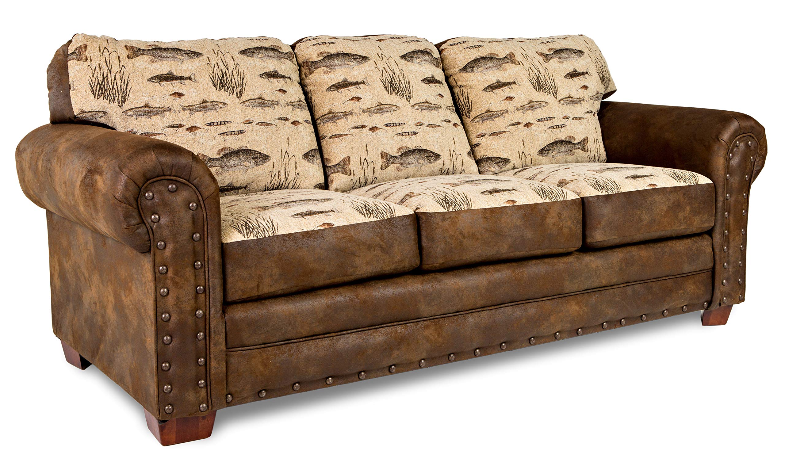 American Furniture Classics Model Angler's Cove Sofa in Brown - Comfortable Living Room Couch for Cozy Home & Cabin Decor