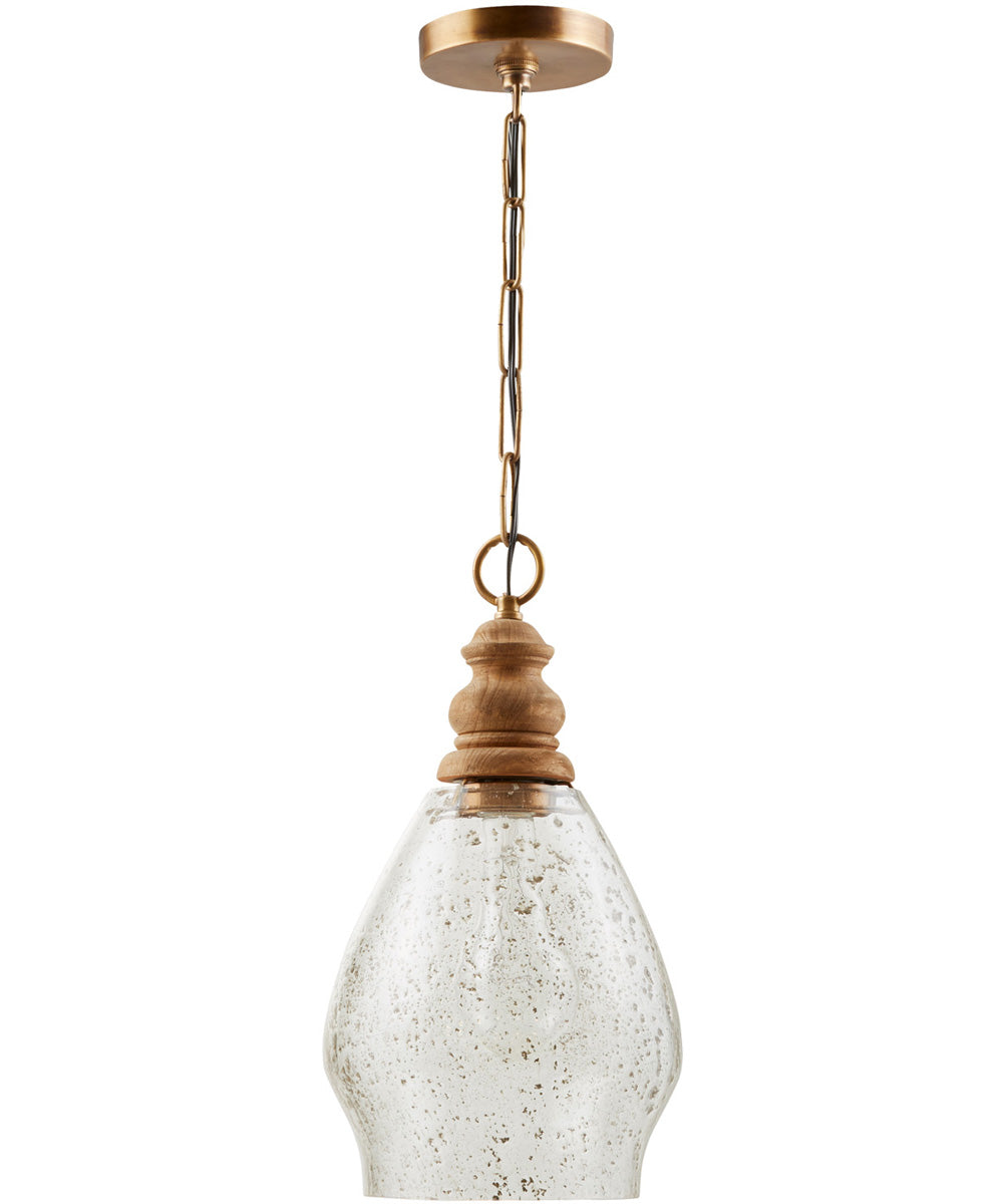 Modern Wooden Pendant Light with Seeded Glass Shade - Rustic Ceiling Fixture for Kitchen Island, Dining Room, or Bedroom Lighting