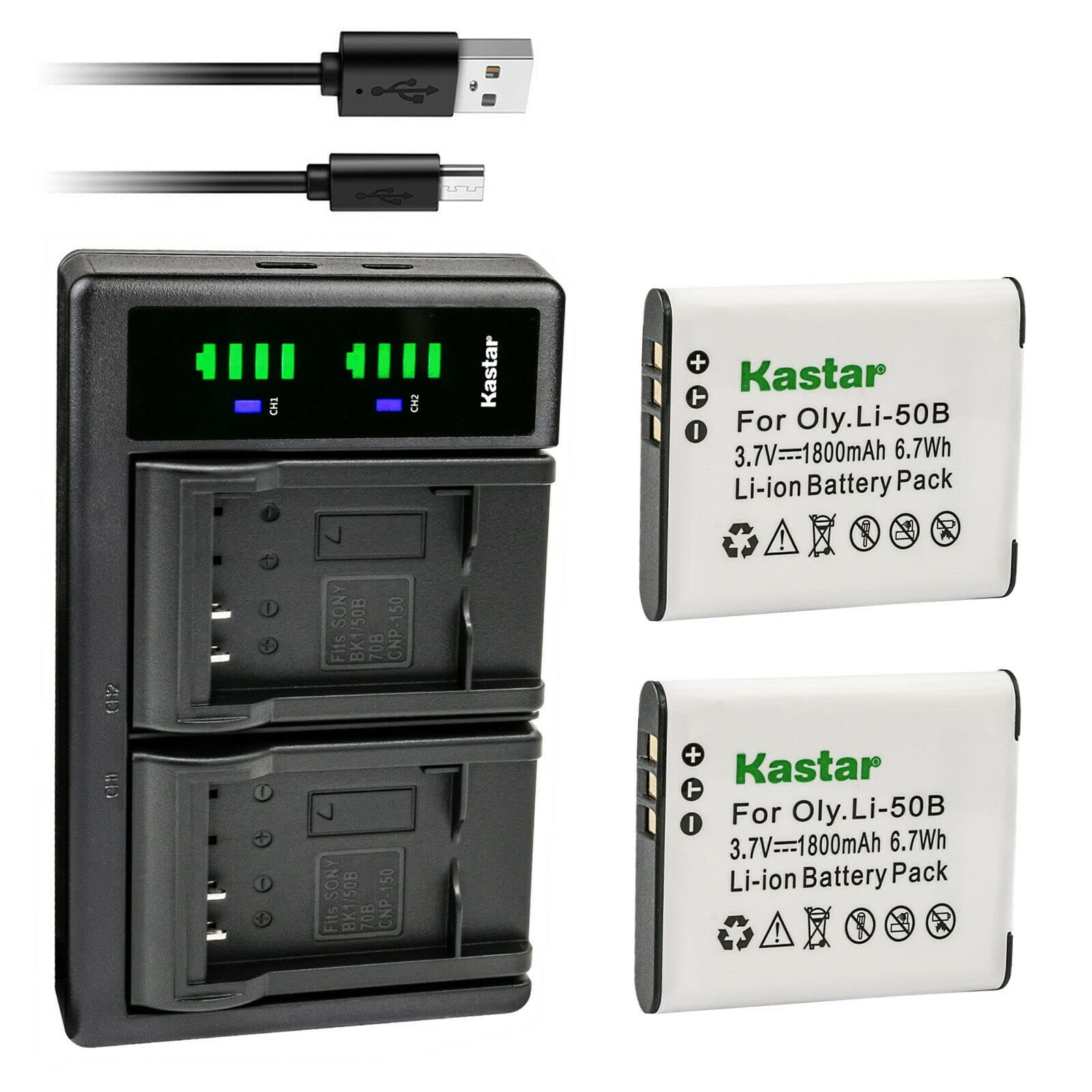 Kastar 2-Pack Replacement Battery & USB Charger for Olympus LI-50B/LI-50C, Panasonic VW-VBX090, Pentax D-LI92/D-BC92 - Perfect for Digital Cameras, Camcorders & Travel Photography