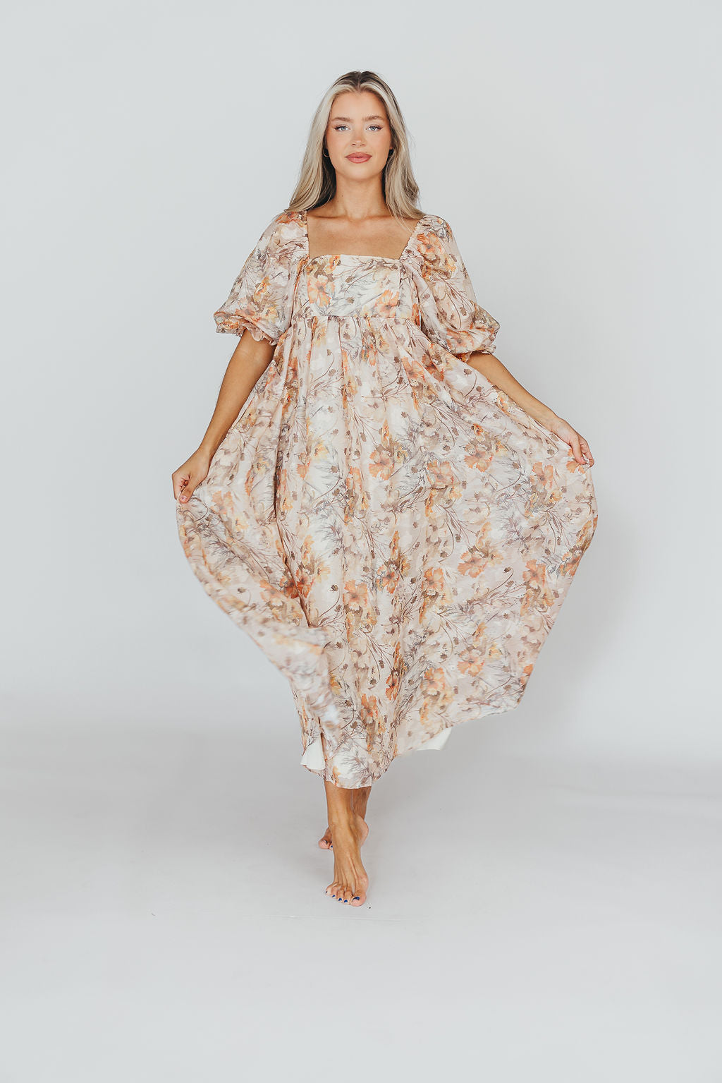Elegant Beige Multi Smocked Maxi Dress - Bump Friendly Maternity & Inclusive Sizing (S-3XL) | Perfect for Pregnancy, Beach Vacations & Special Occasions